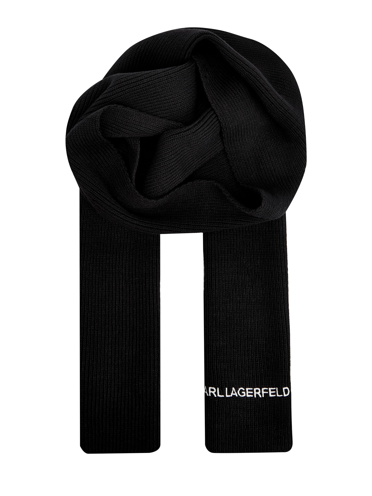 Шарф K/Essential из пряжи плотной вязки с контрастной вышивкой KARL LAGERFELD черного цвета