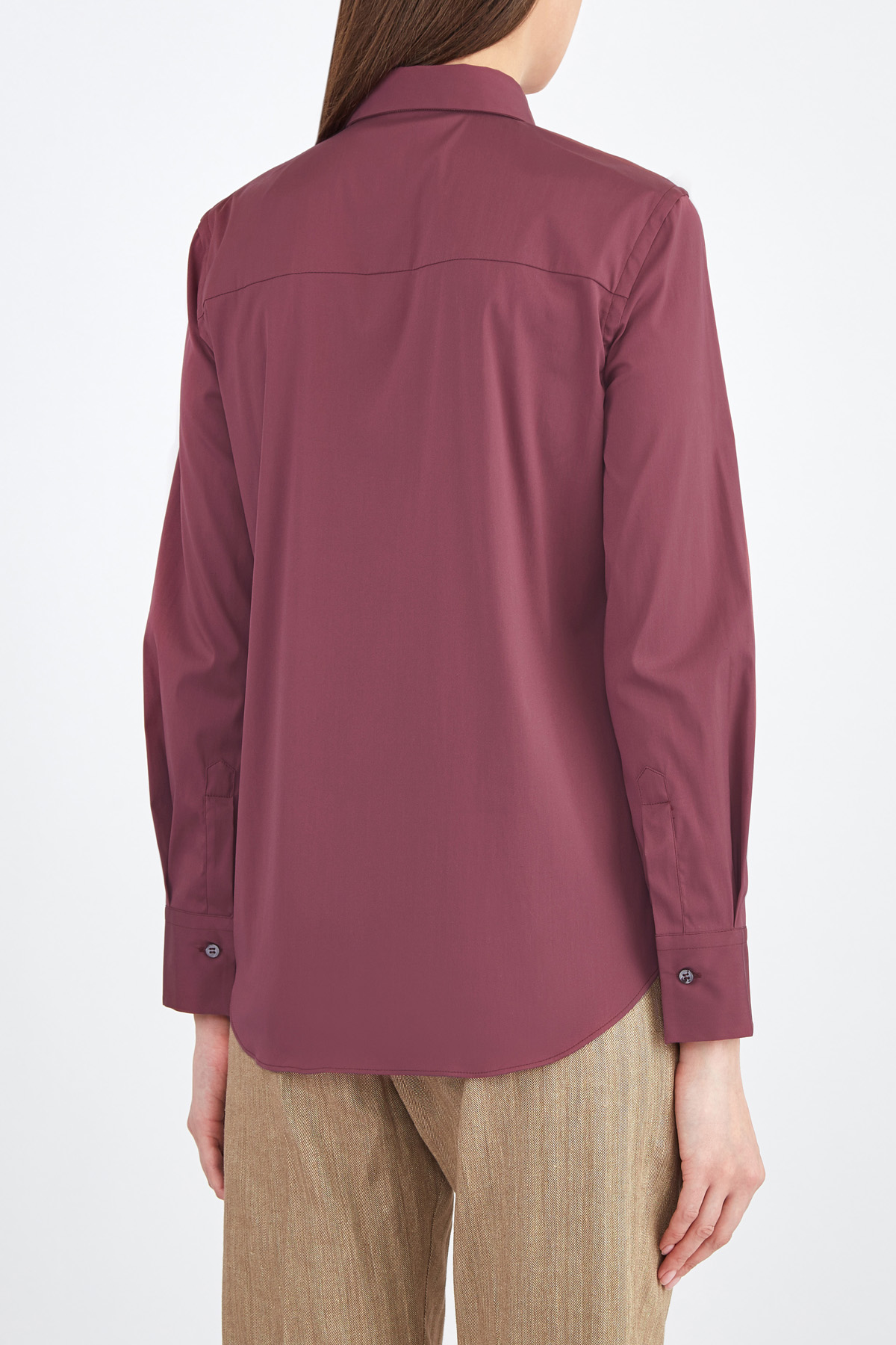 Классическая рубашка из хлопкового поплина с потайной застежкой BRUNELLO CUCINELLI, цвет бордовый, размер 38 - фото 4