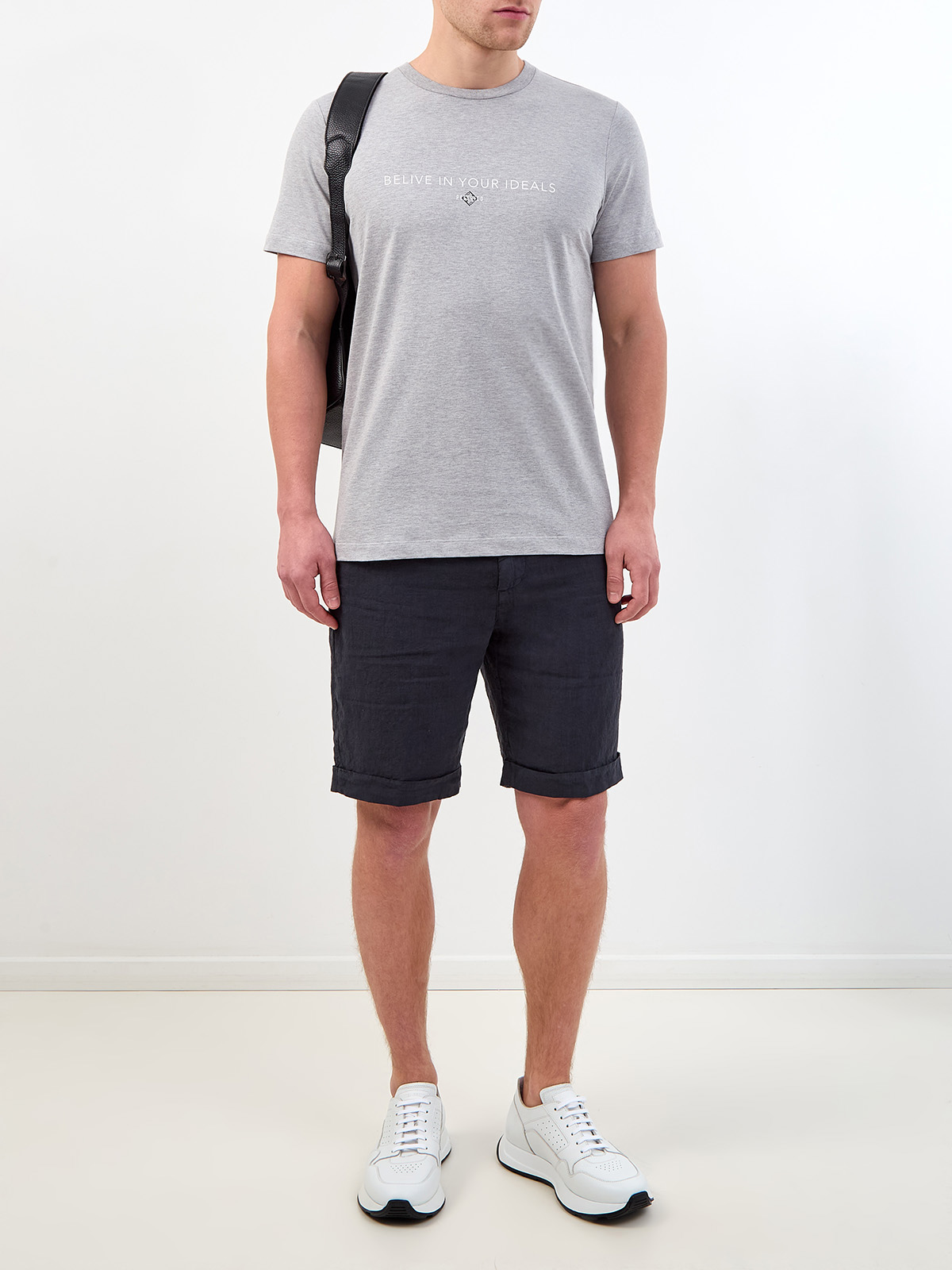Хлопковая футболка из меланжевого джерси с принтом PESERICO, цвет серый, размер 48;50;52;54;56;58;60 - фото 2