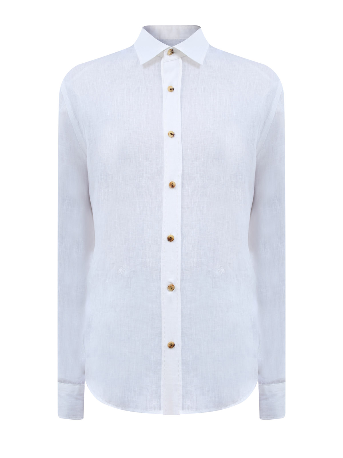 

Рубашка из тонкого льна с вышитым микро-логотипом в тон, Белый, Рубашка из тонкого льна с вышитым микро-логотипом в тон