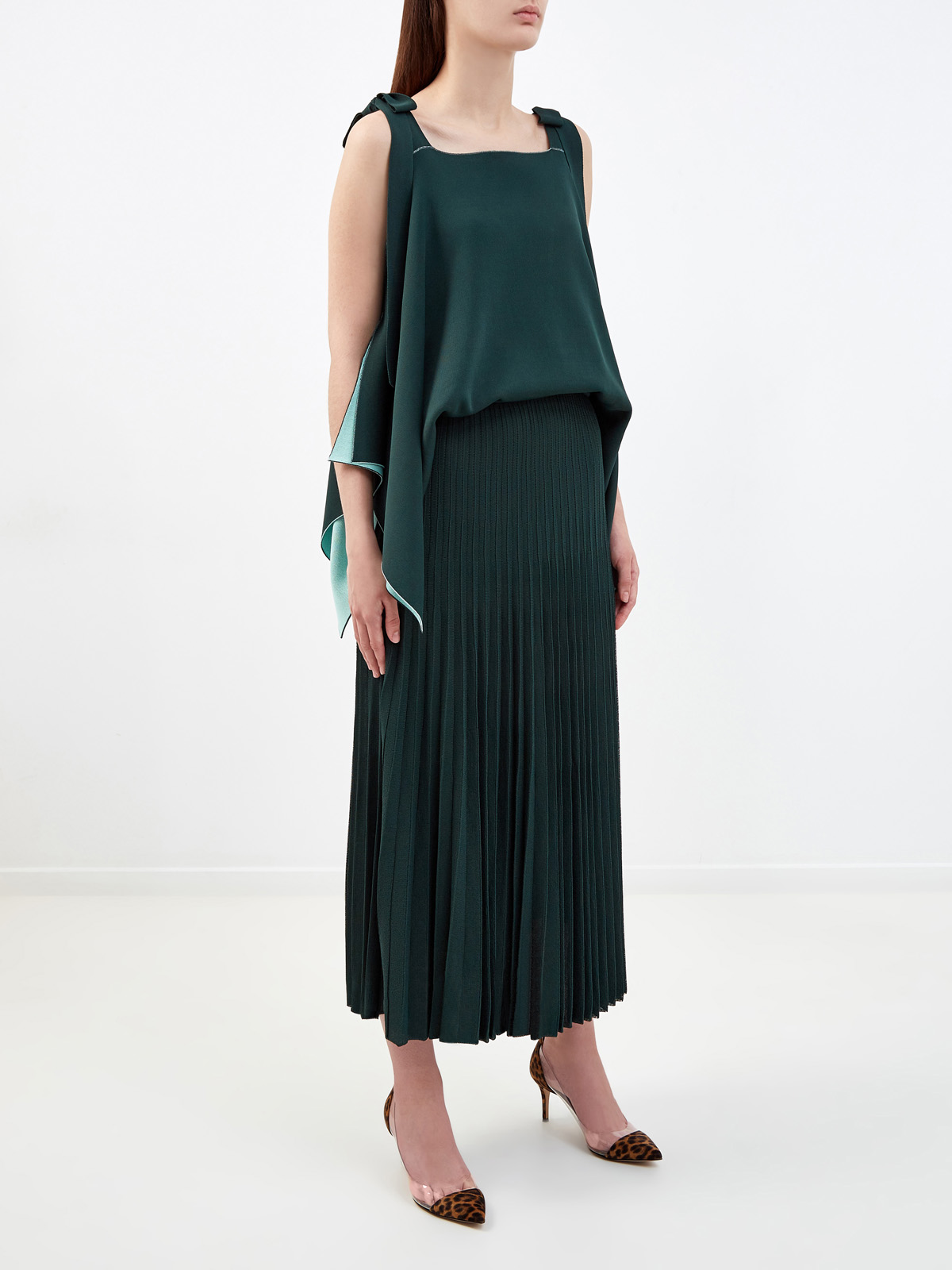 Платье из двухслойного джерси с рукавами-кимоно VALENTINO, цвет зеленый, размер 42 - фото 3
