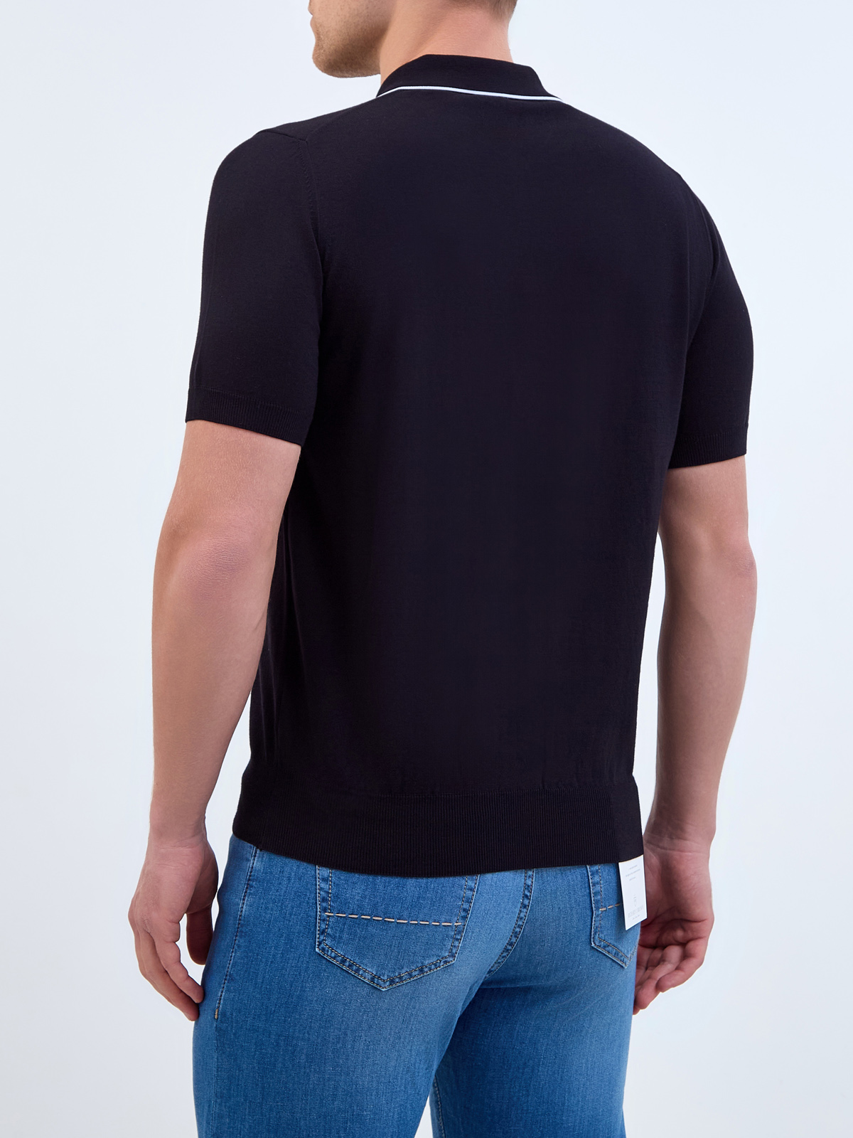 Джемпер-поло с контрастной окантовкой и кожаным пуллером CANALI, цвет черный, размер 50;52;54;56;58;60;62 - фото 4