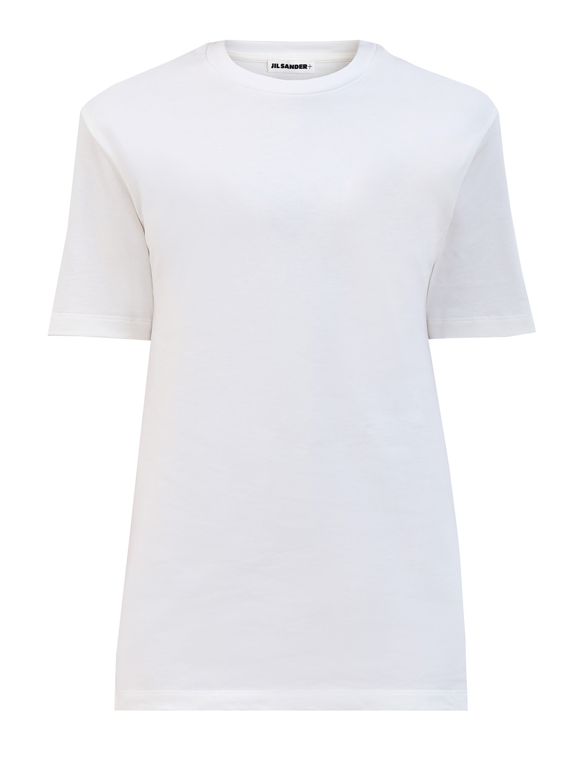 

Футболка из хлопка с кожаной нашивкой Jil Sander + на спинке, Белый, Футболка из хлопка с кожаной нашивкой Jil Sander + на спинке