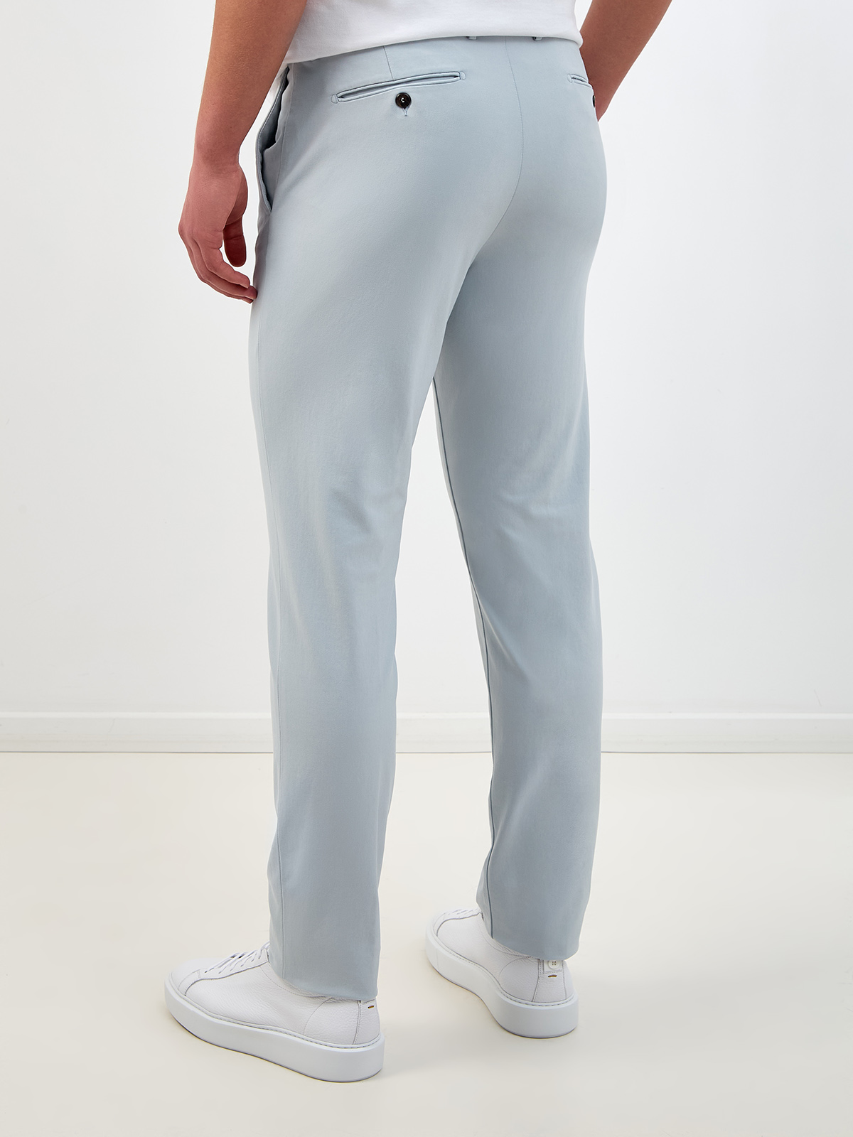 Однотонные брюки в стиле casual из гладкого эластичного хлопка ELEVENTY, цвет голубой, размер 46;50;52 - фото 4