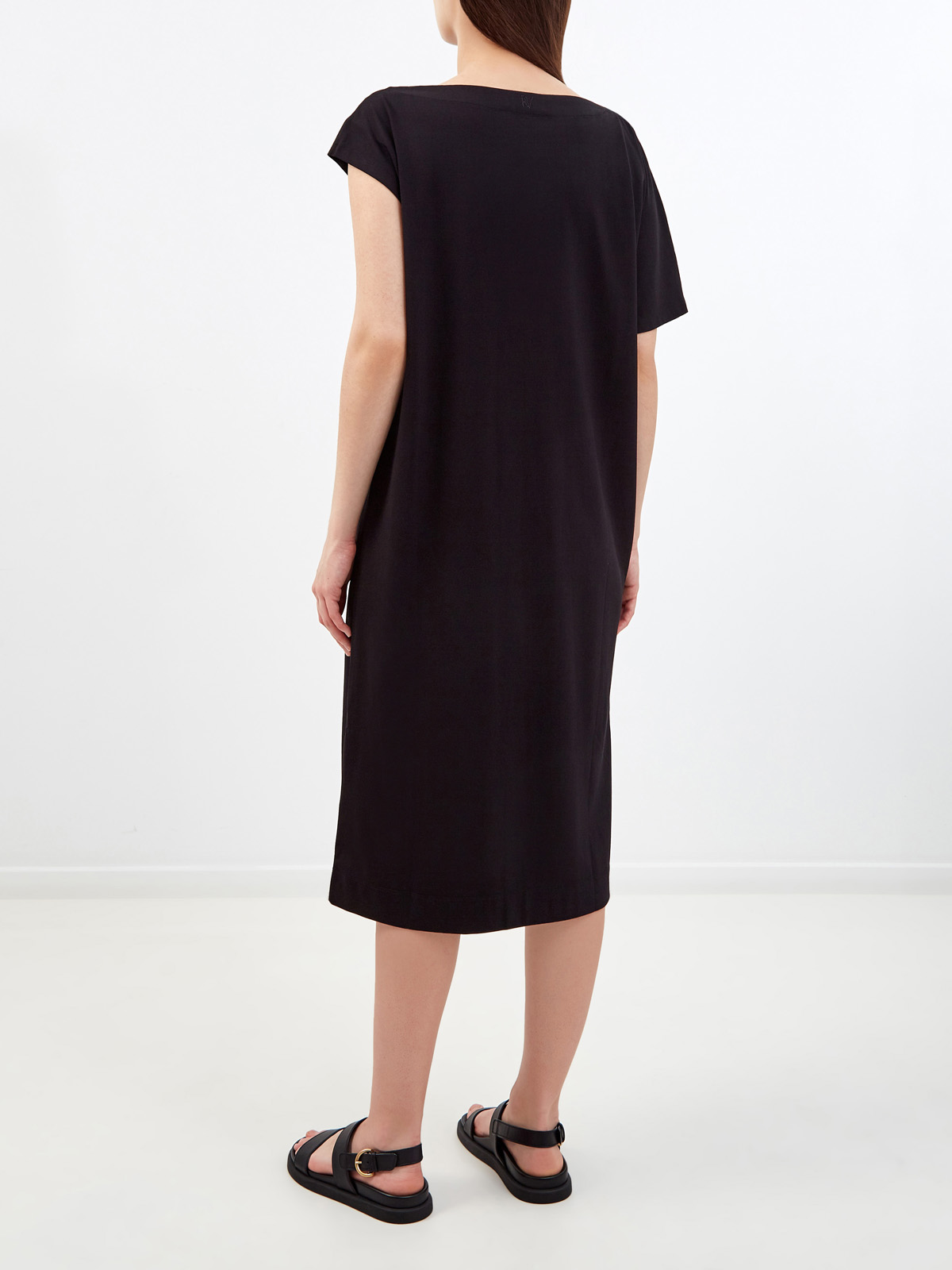 Хлопковое платье в расслабленном стиле с асимметричными рукавами RE VERA, цвет черный, размер M;L;XL;2XL;3XL;S - фото 4