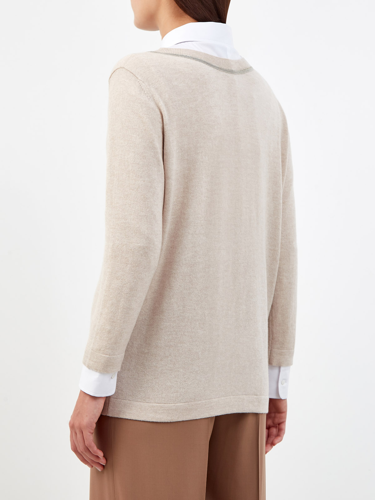 Пуловер из пряжи Platinum с окантовкой рядами цепочек FABIANA FILIPPI, цвет бежевый, размер 40;42;44;46;48 - фото 4