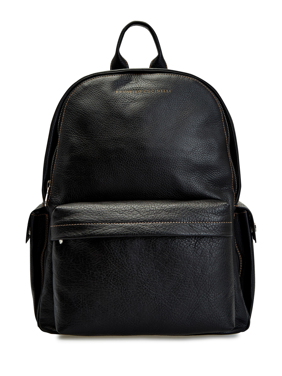 Рюкзак ручной работы из зернистой телячьей кожи BRUNELLO CUCINELLI, цвет черный, размер 50