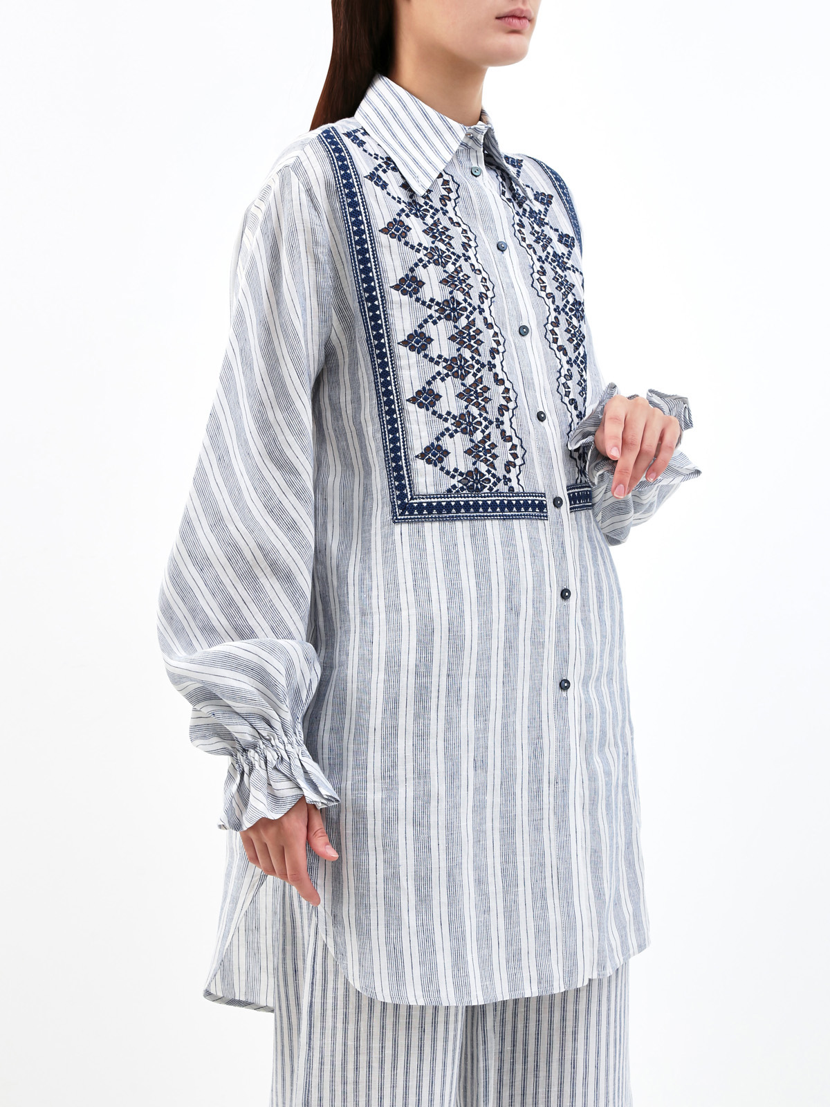 Рубашка ручной работы с ажурной вышивкой и принтом ERMANNO SCERVINO, цвет белый, размер 40;42;44 - фото 3