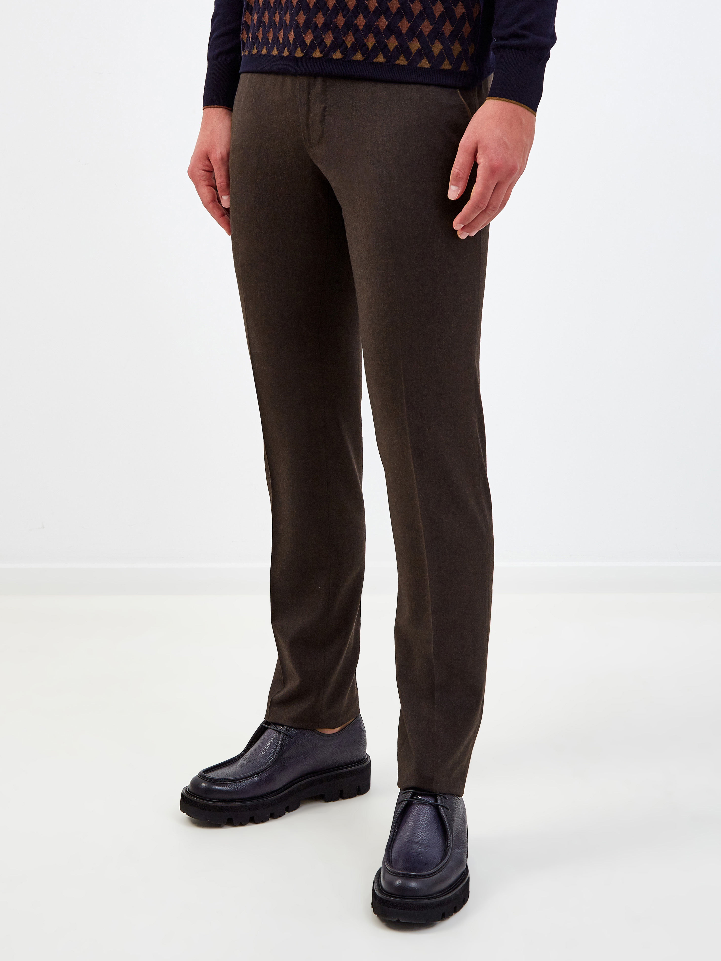 Шерстяные брюки с окантовкой из кожи BERTOLO CASHMERE, цвет коричневый, размер 46;48;50;52;54;56 - фото 3