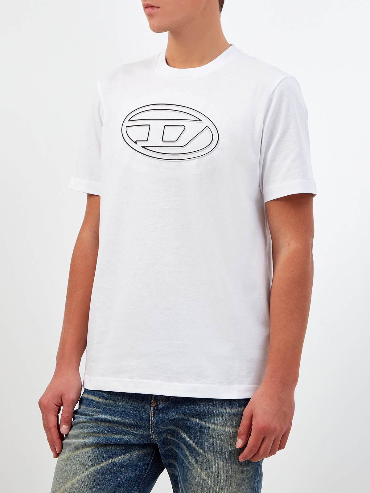 Хлопковая футболка T-Just с макро-логотипом Oval D DIESEL, цвет белый, размер S;M;L;XL;2XL;3XL - фото 3