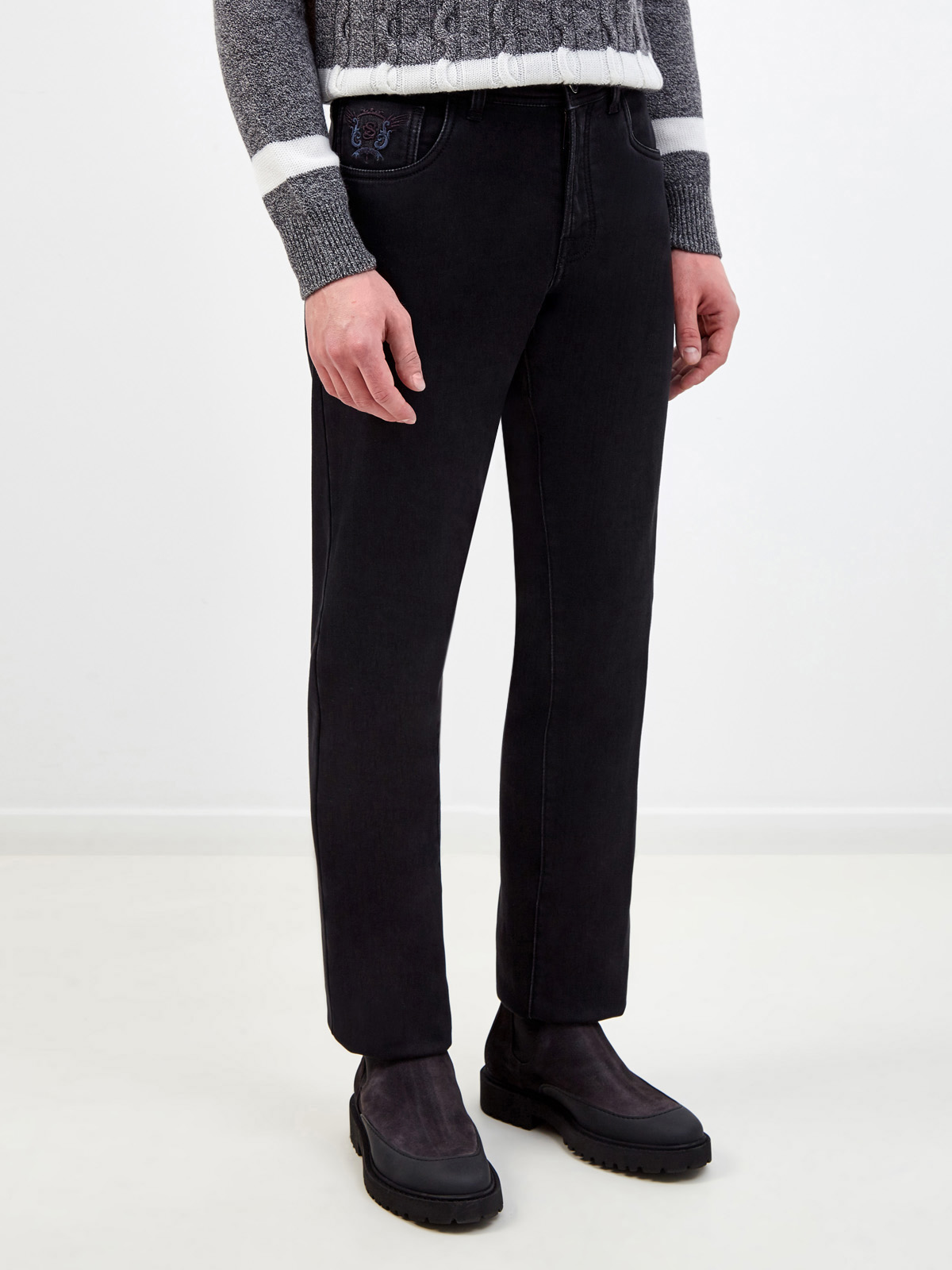 Утепленные джинсы Cesare с вышитым логотипом SCISSOR SCRIPTOR, цвет черный, размер 50;54;58;60;62;66;48 - фото 3