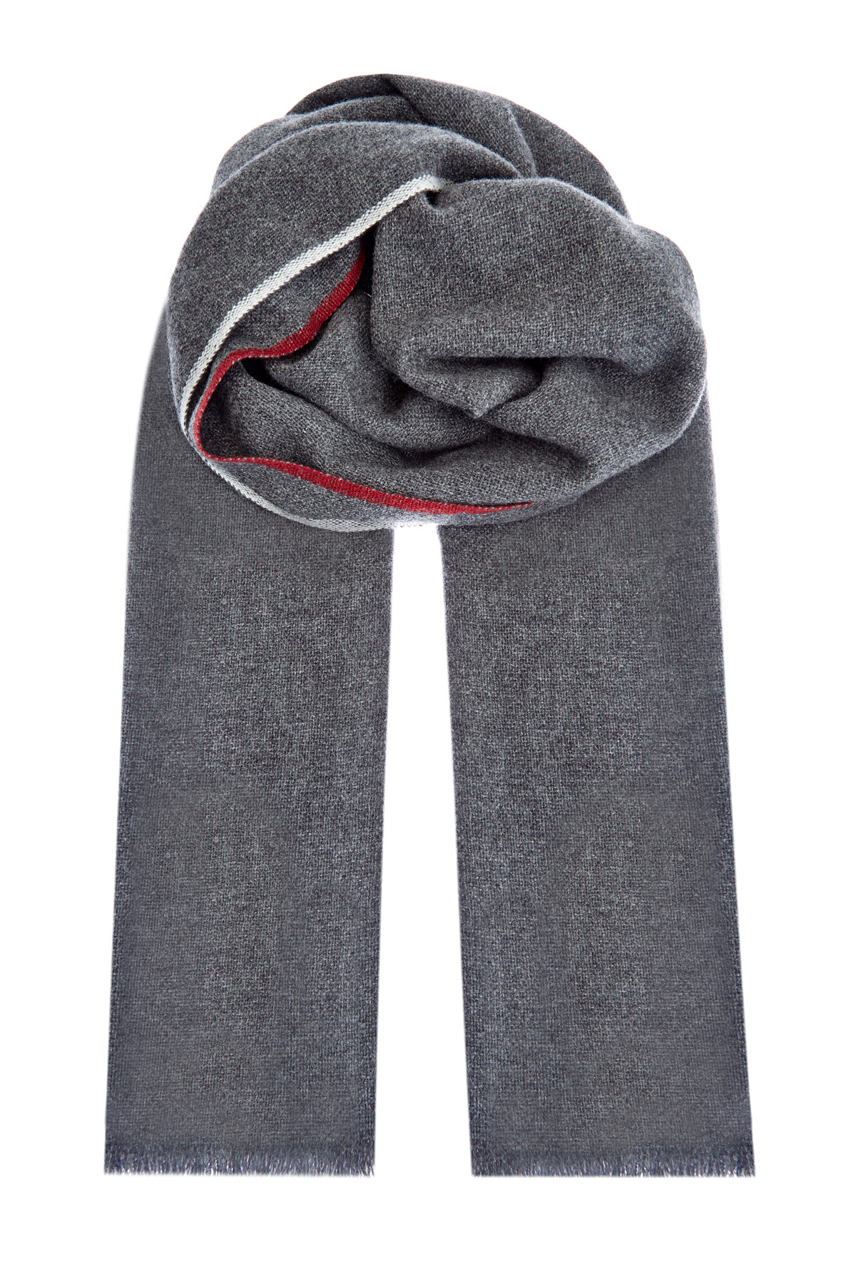 Кашемировый шарф с контрастной отделкой BRUNELLO CUCINELLI, цвет серый, размер 40;42;44;46
