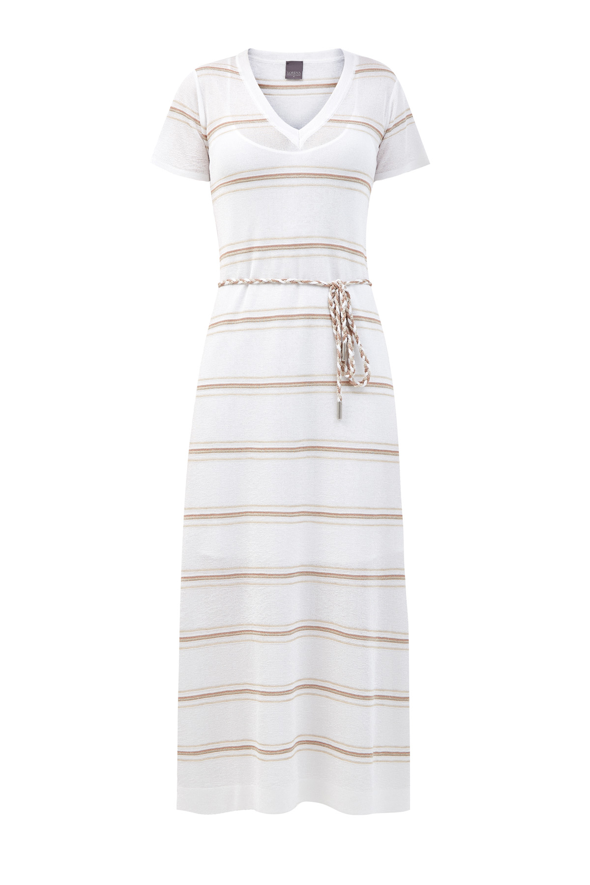 Вязаное платье-миди с поясом и принтом в полоску LORENA ANTONIAZZI, цвет белый, размер 44;40 - фото 1