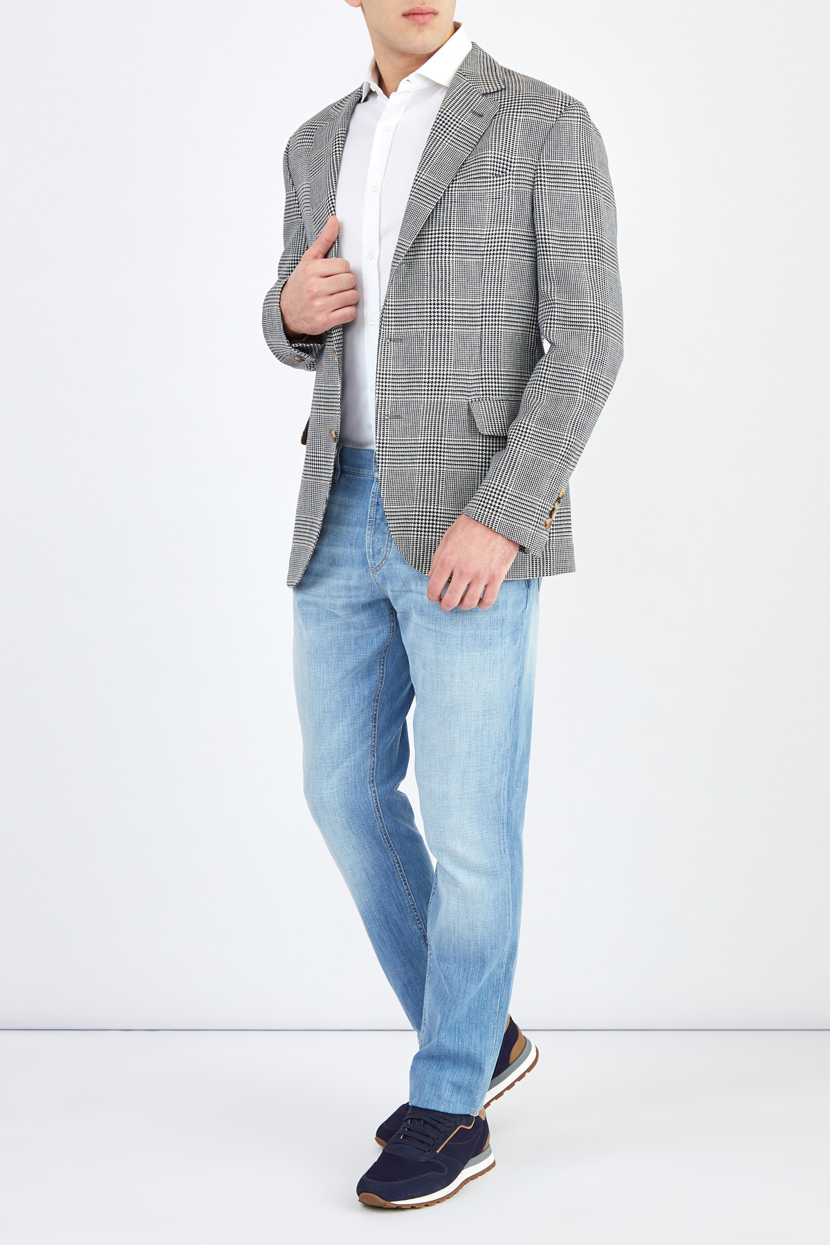 Зауженные джинсы из плотного денима с выбеленным эффектом BRUNELLO CUCINELLI, цвет голубой, размер 46 - фото 2