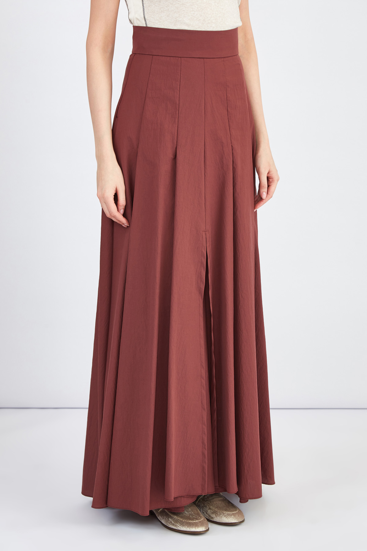 Эффектная юбка с высокой линией талии и заложенными складками BRUNELLO CUCINELLI, цвет коричневый, размер 38;40;42;44 - фото 3