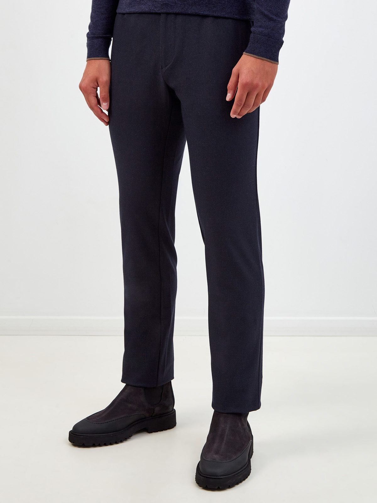 Шерстяные брюки с поясом на кулиске и вышитым логотипом CUDGI, цвет синий, размер 50;54;58;60;62 - фото 3