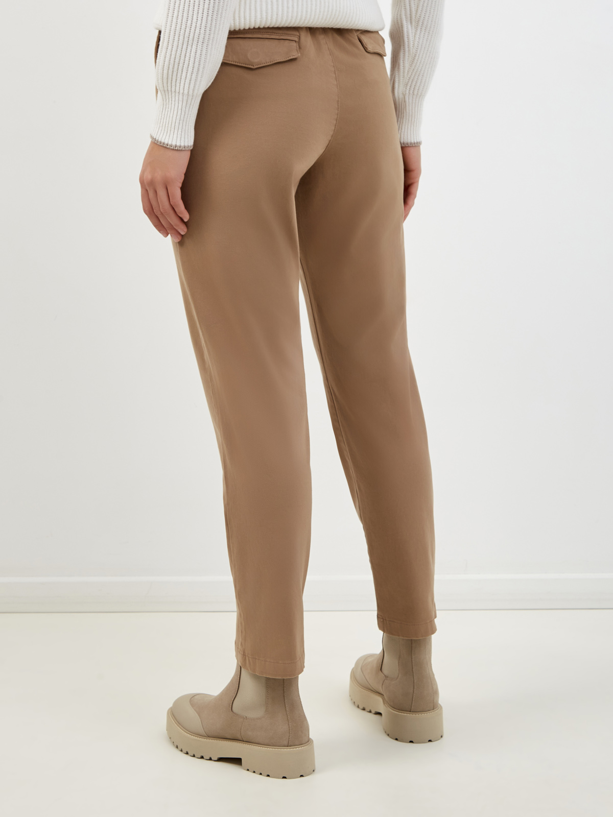 Укороченные брюки из гладкого хлопка с поясом на кулиске ELEVENTY, цвет коричневый, размер 38;40;42;44;46;48 - фото 4