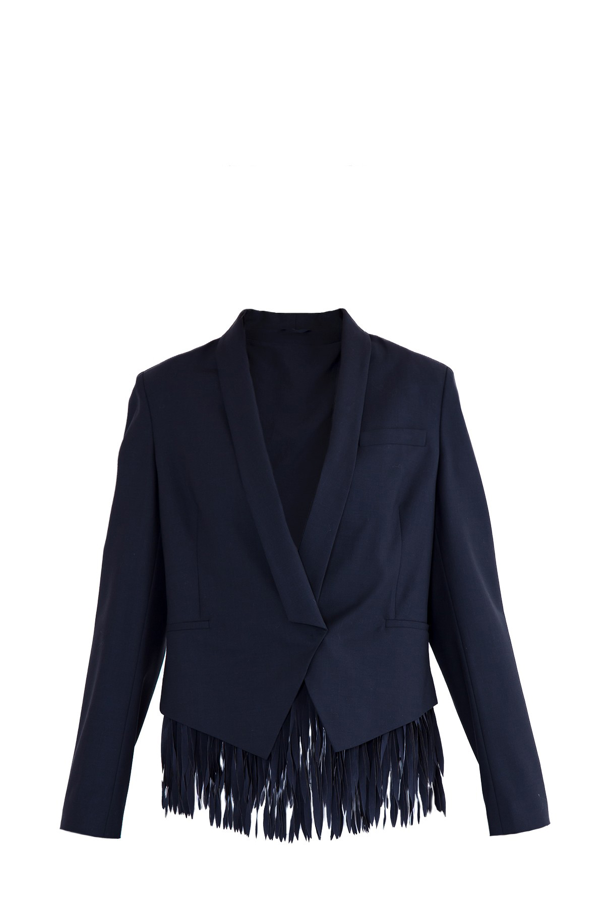Жакет из шерсти с длинной текстильной бахромой BRUNELLO CUCINELLI, цвет синий, размер 44;48