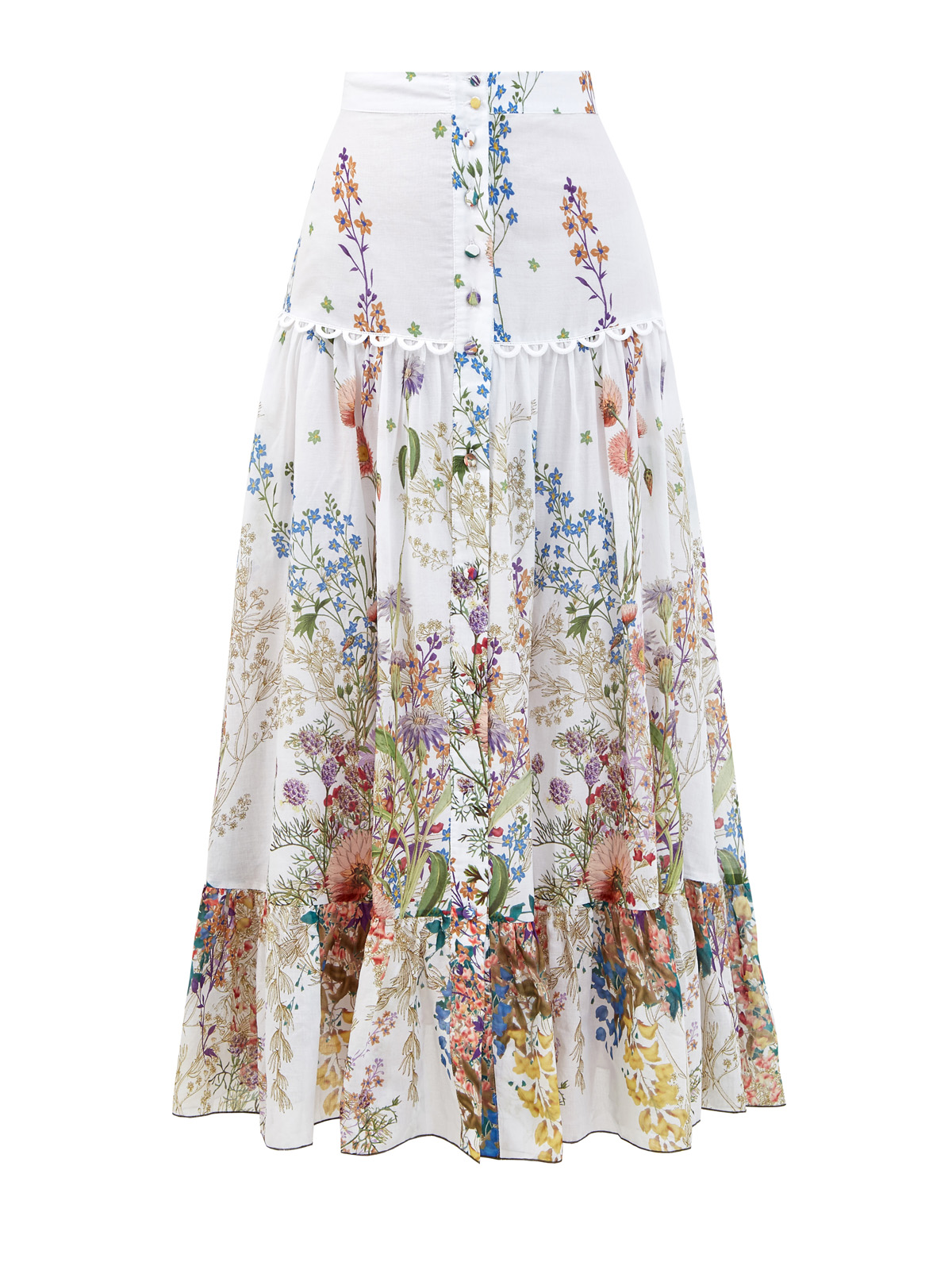 Свободная юбка-макси из хлопка с принтом Botanic CHARO RUIZ IBIZA, цвет белый, размер L - фото 1