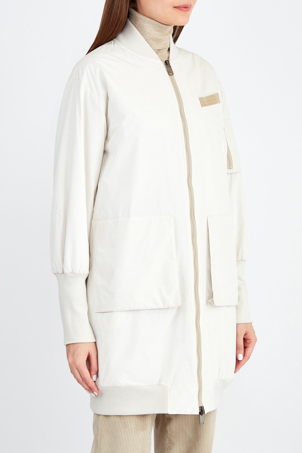Двусторонняя куртка-бомбер с декором Мониль BRUNELLO CUCINELLI, цвет белый, размер 42 - фото 3