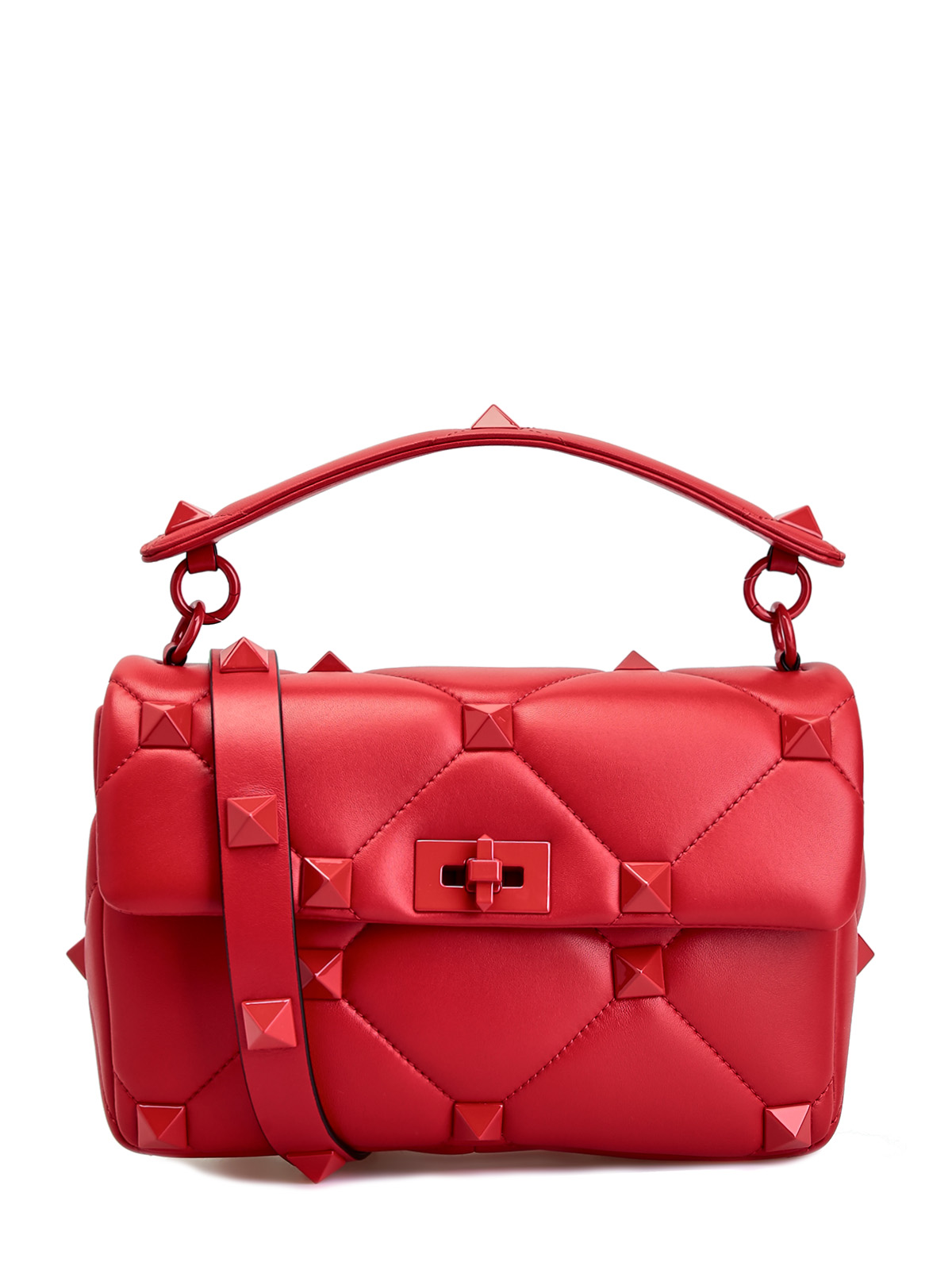 Стеганая сумка Roman Stud из мягкой кожи наппа VALENTINO, цвет красный, размер 42 - фото 1