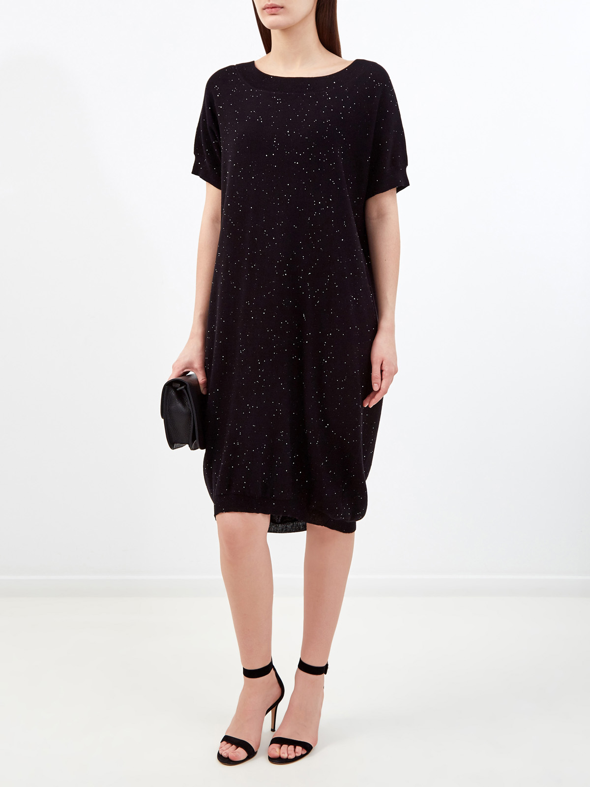 Платье из хлопковой пряжи с миниатюрными вплетенными пайетками RE VERA, цвет черный, размер XL;3XL;M - фото 2