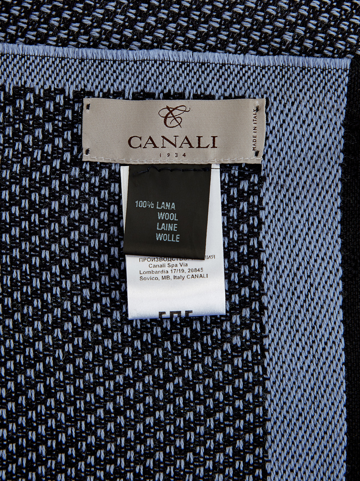 Шерстяной шарф с логотипом ручной работы CANALI, цвет синий, размер 41.5;44;45 - фото 3