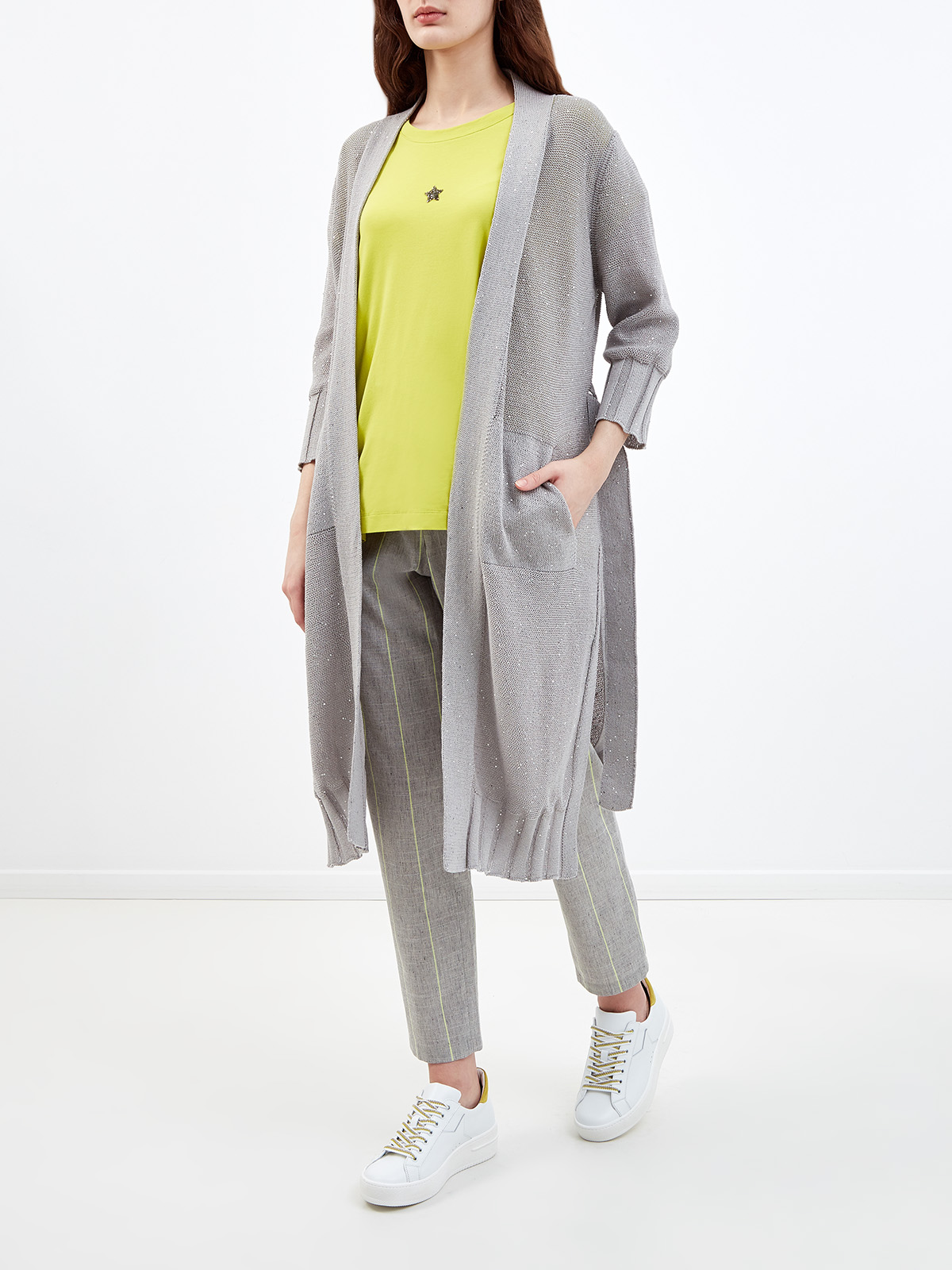 Укороченные брюки в стиле leisure с мелованным принтом LORENA ANTONIAZZI, цвет серый, размер 40;48;42 - фото 2