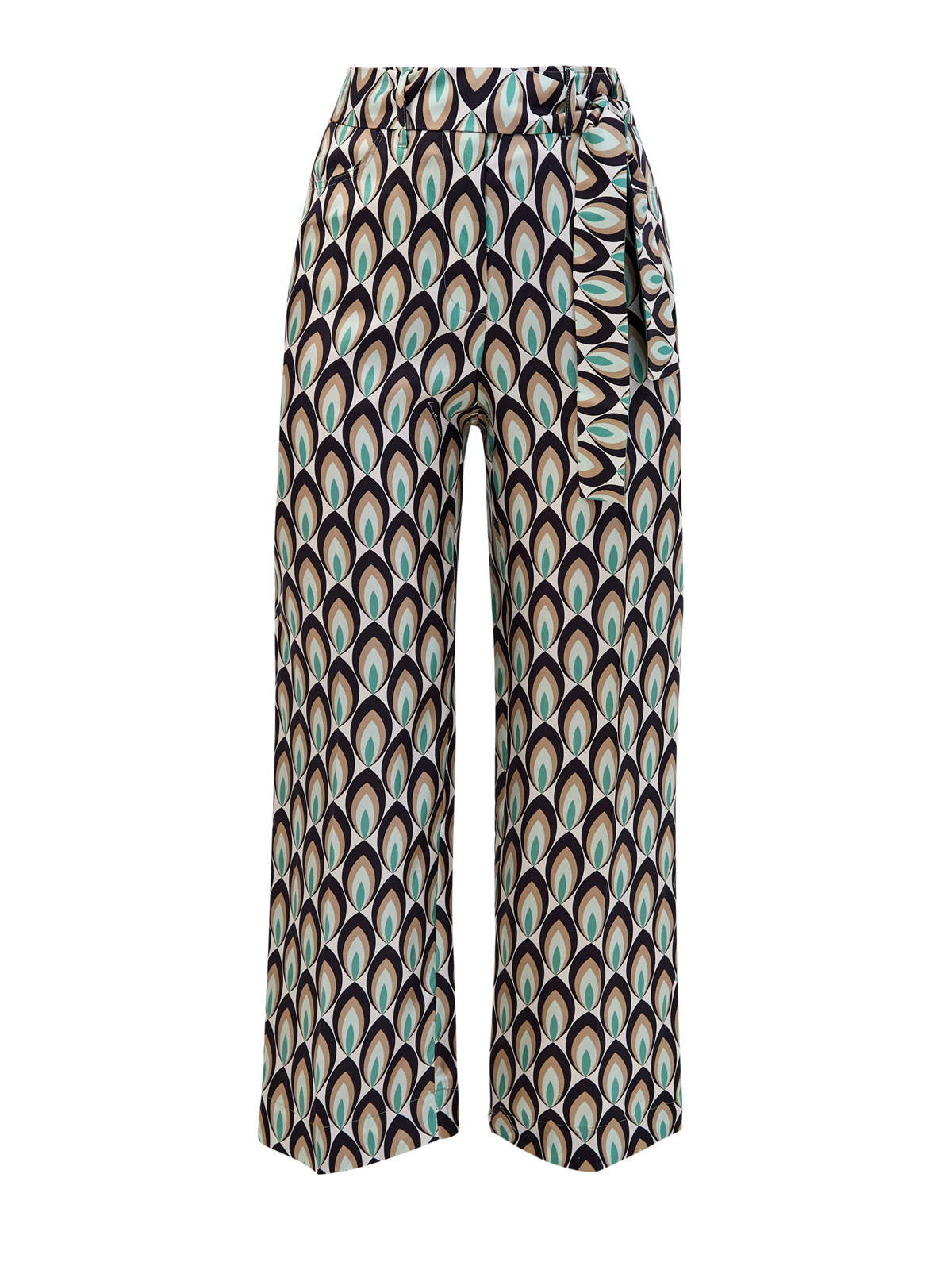 Шелковые брюки-кюлоты с принтом и двусторонним поясом LORENA ANTONIAZZI, цвет зеленый, размер 40;42;44;46