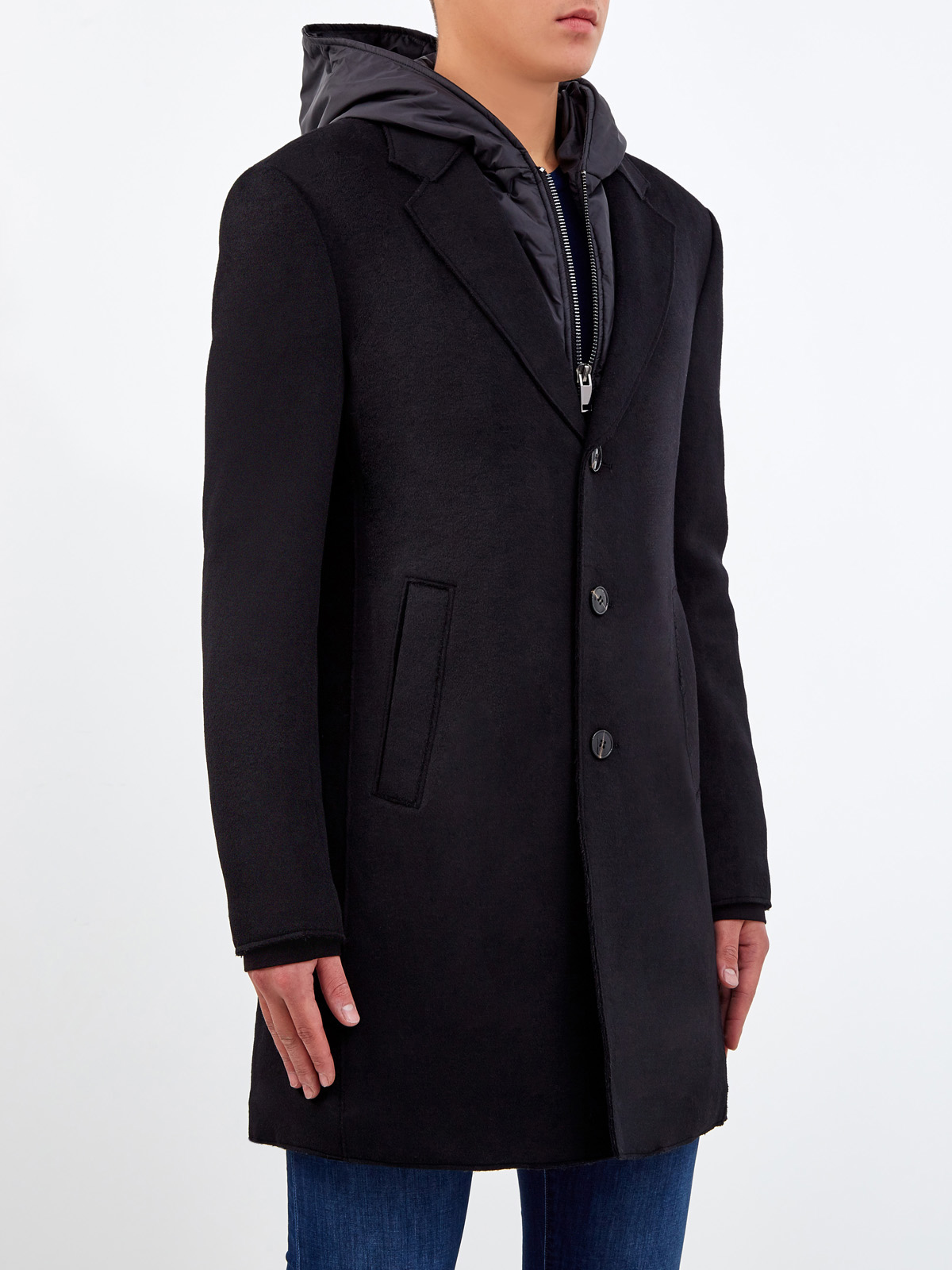 Комбинированное пальто из шерсти и нейлона CUDGI, цвет черный, размер L;M;XL;2XL;3XL - фото 3