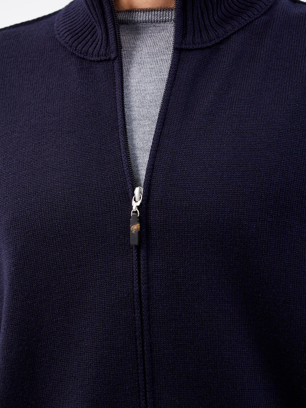 Шерстяной кардиган с объемными швами и застежкой на молнию GRAN SASSO, цвет синий, размер 46;52;54;56;58;48 - фото 5