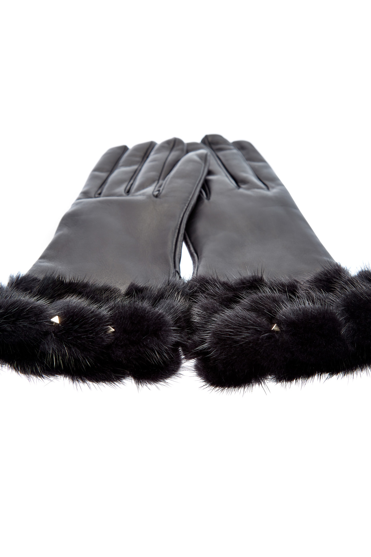 Перчатки из овечьей кожи и меха норки с заклепками Rockstud VALENTINO GARAVANI, цвет черный, размер M;L - фото 3