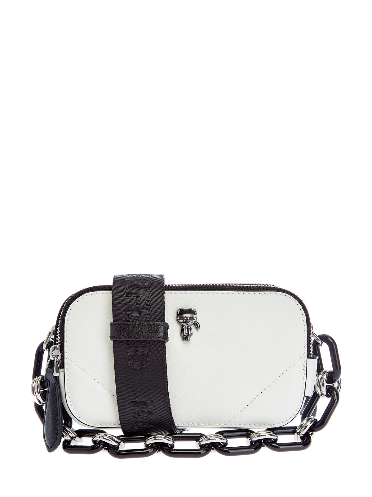 Компактная сумка K/Ikonik с литым декором и съемным ремнем KARL LAGERFELD, цвет белый, размер XS;M;L;XL;XS Компактная сумка K/Ikonik с литым декором и съемным ремнем - фото 1
