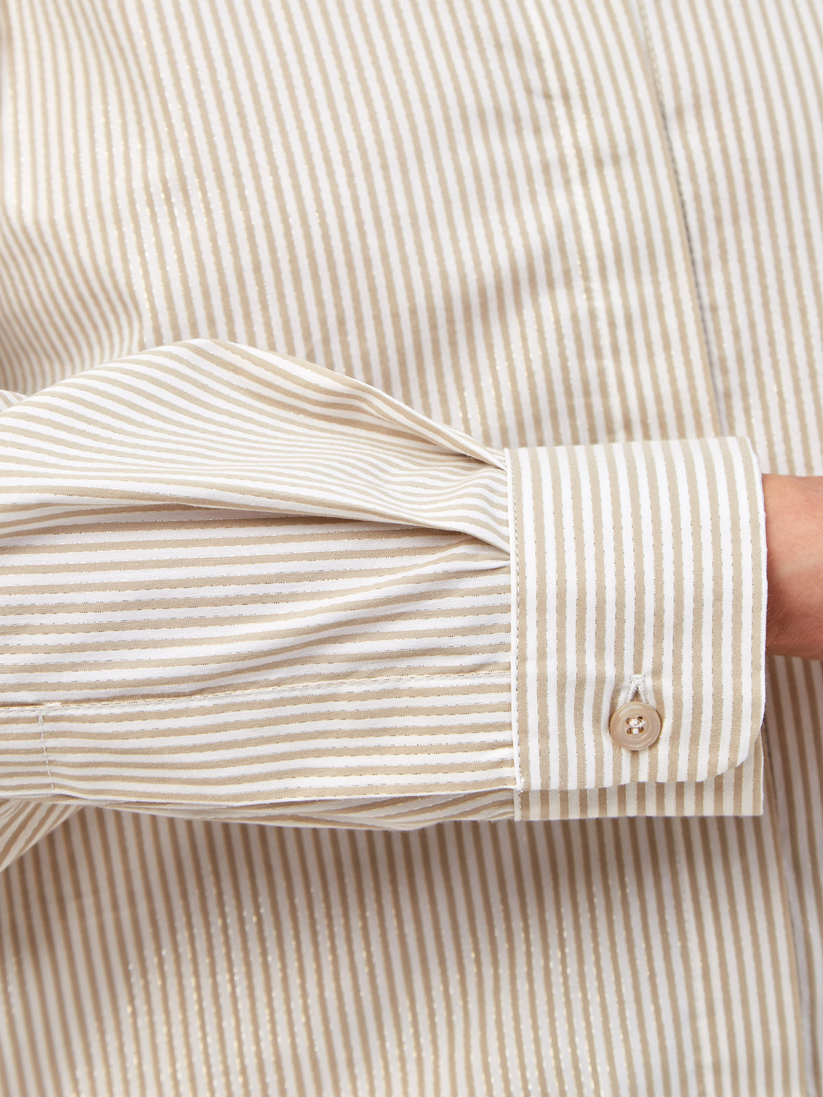 Рубашка из эластичного хлопкового поплина в тонкую полоску PESERICO, цвет бежевый, размер 40;42;44;46 - фото 5