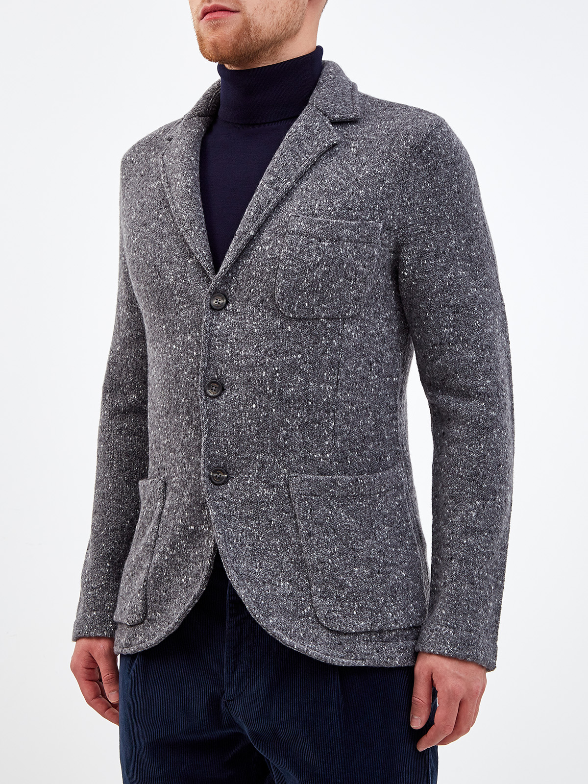 Меланжевый пиджак в стиле casual из шерсти и кашемира ELEVENTY, цвет серый, размер 48;52;54;56 - фото 4