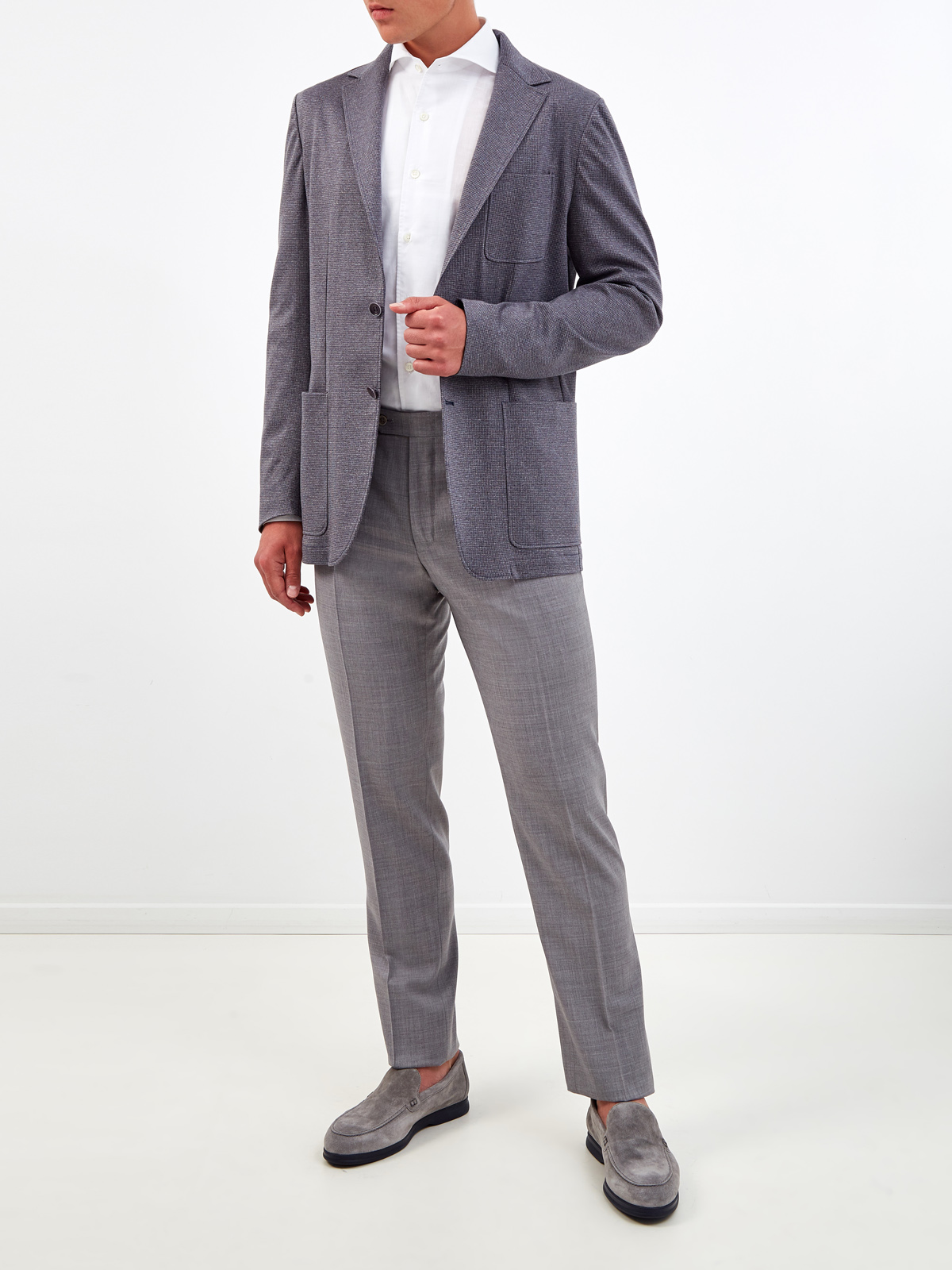 Шерстяной пиджак ручной работы с накладными карманами CANALI, цвет серый, размер 48;50;52;54;56;58 - фото 2