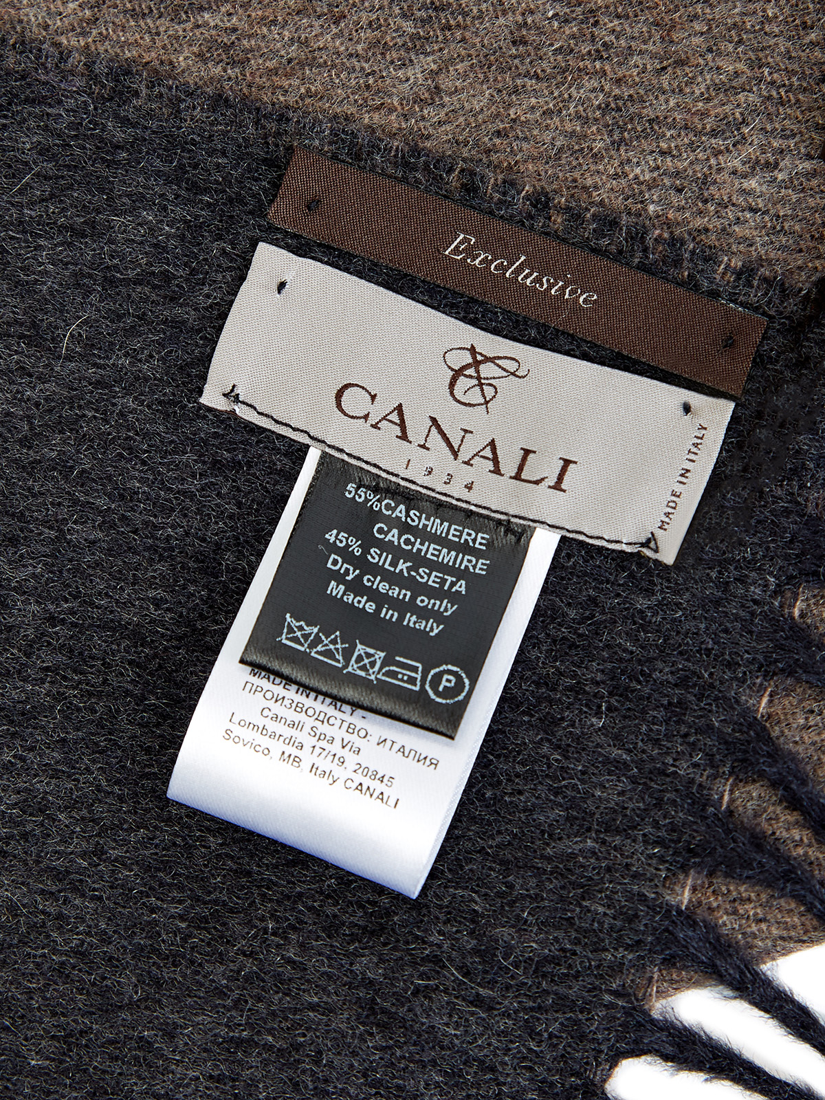 Двусторонний шарф Exclusive из кашемира и шелка CANALI, цвет коричневый, размер 40;42;44 - фото 3