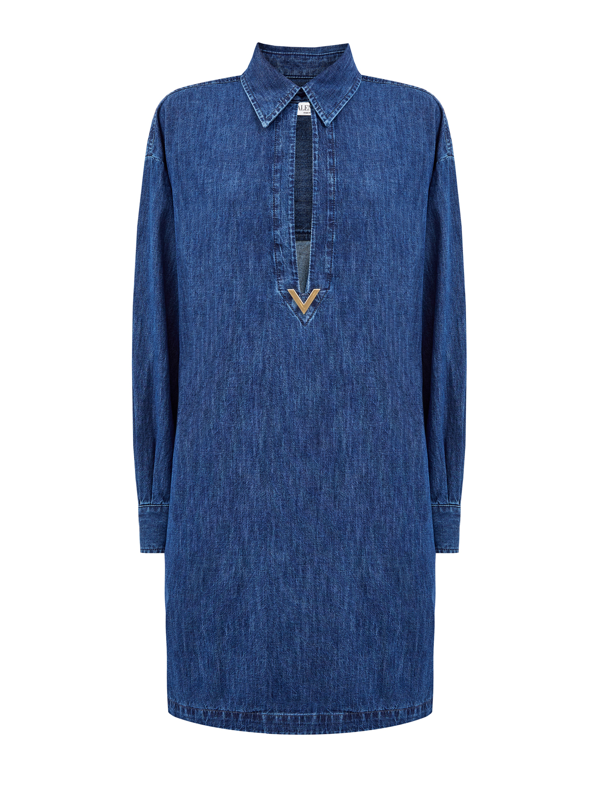 Платье-рубашка из ткани шамбре с литым логотипом VGOLD VALENTINO синего цвета