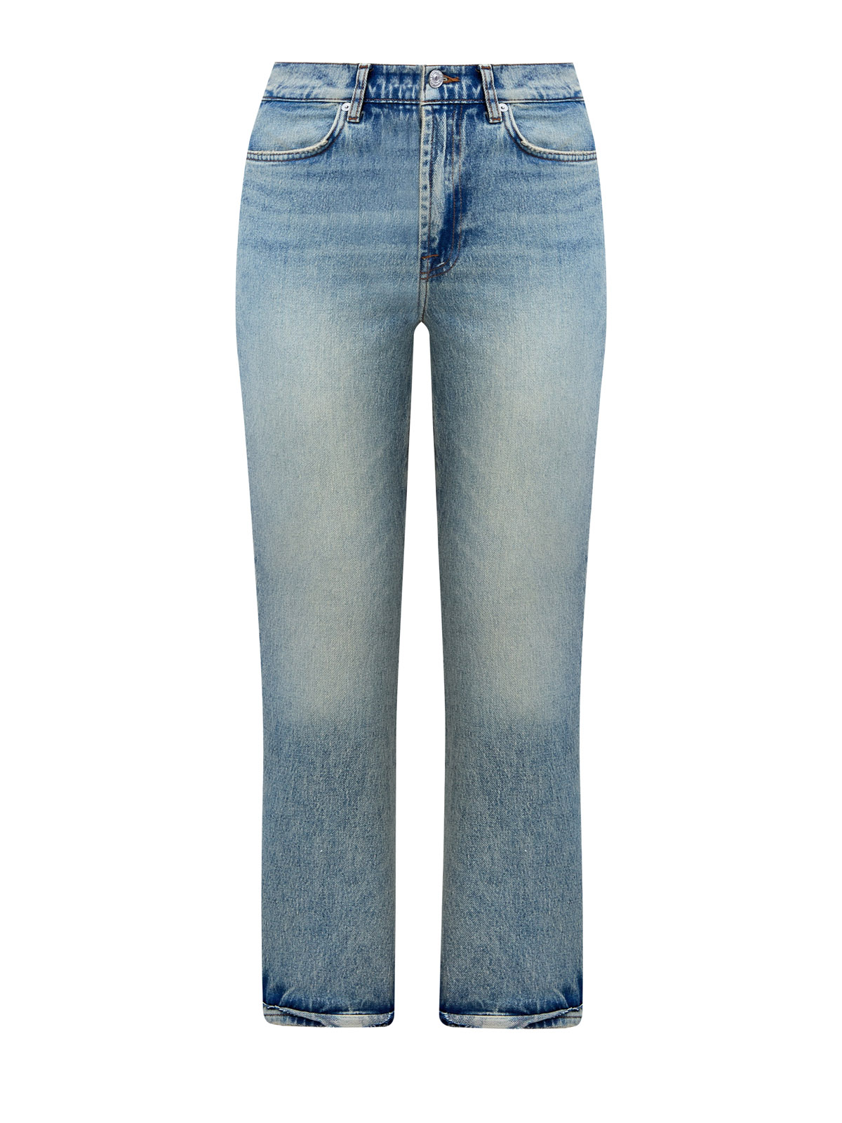 Укороченные джинсы Logan из окрашенного вручную денима с отворотами 7 FOR ALL MANKIND, цвет голубой, размер XS;S;S;M;M;L