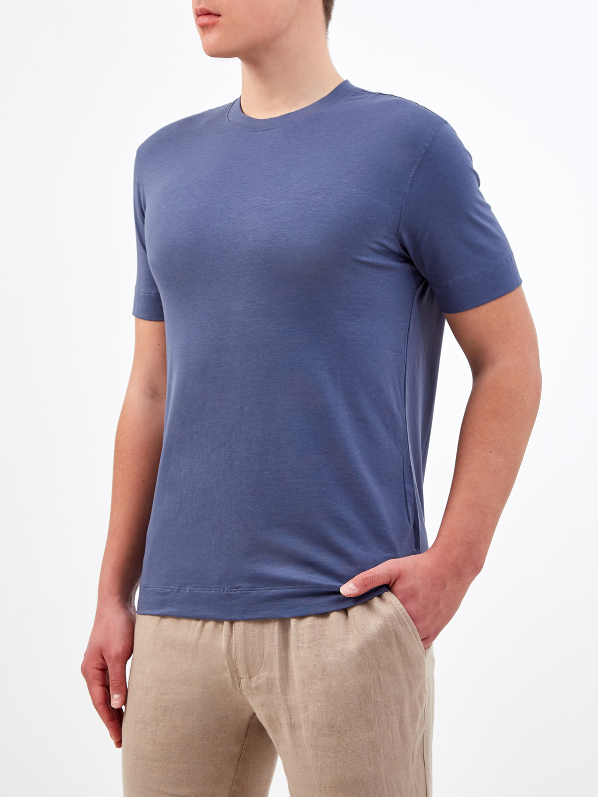 Однотонная футболка из джерси на основе хлопка и лиоцелла CUDGI, цвет синий, размер L;XL;2XL;3XL;M - фото 3