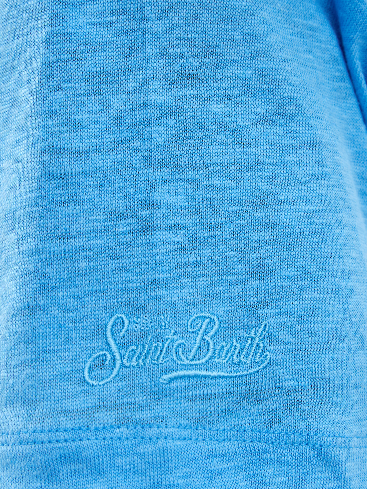 Свободная футболка из дышащего льна с вышивкой в тон MC2 SAINT BARTH, цвет голубой, размер M;XL - фото 5