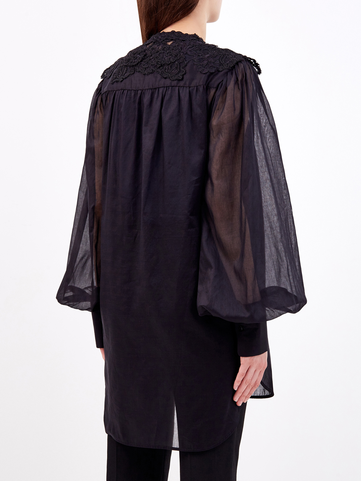 Удлиненная рубашка из полупрозрачного хлопкового муслина ERMANNO SCERVINO, цвет черный, размер 42;44;46;40 - фото 4