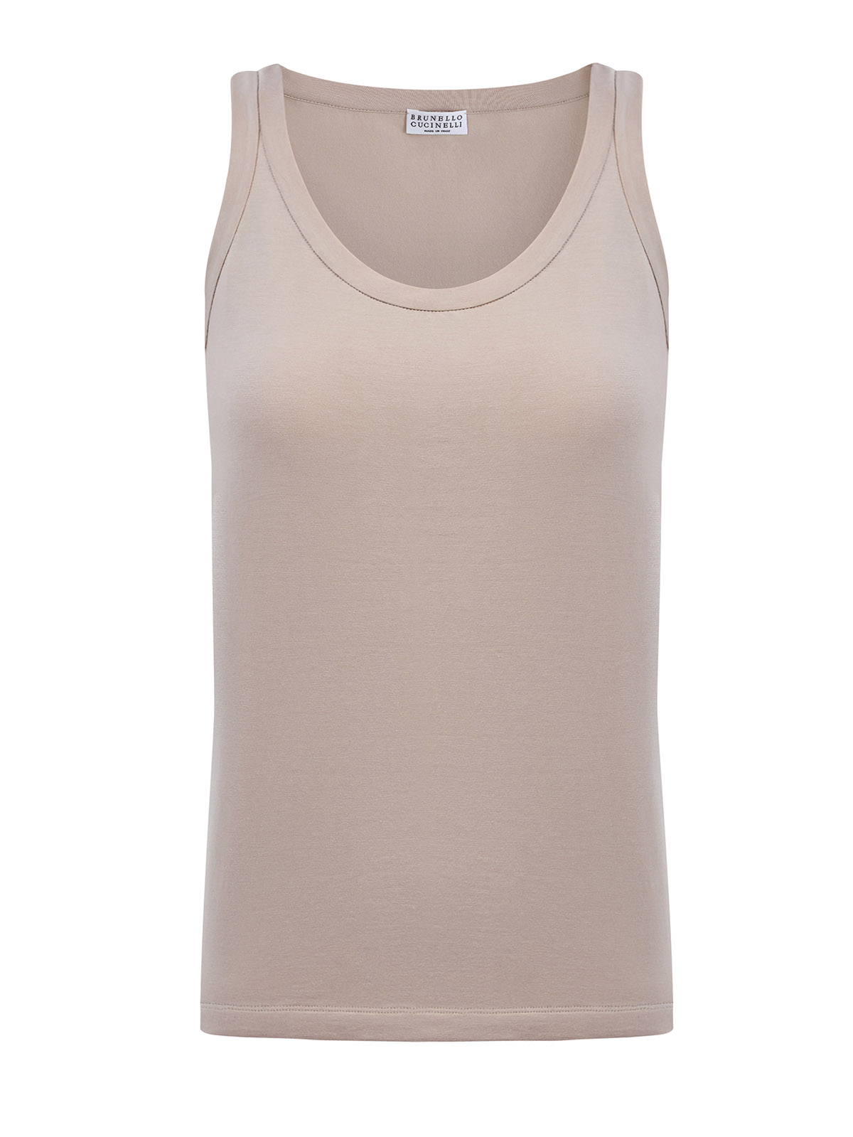 

Топ из эластичного хлопка с ювелирной окантовкой Мониль, Бежевый, Топ из эластичного хлопка с ювелирной окантовкой Мониль