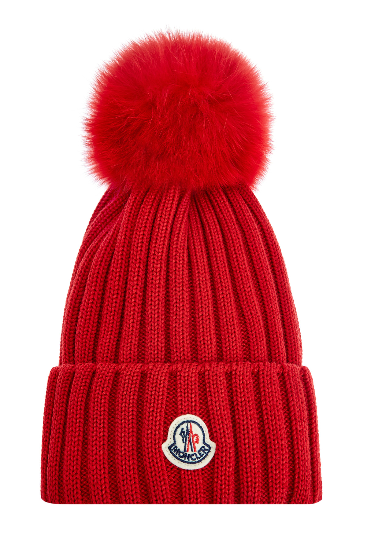 Яркая шапка из фактурной шерсти Virgin с широким отворотом MONCLER, цвет красный, размер 6;7;7.5;8.5;9.5;10;11 - фото 1