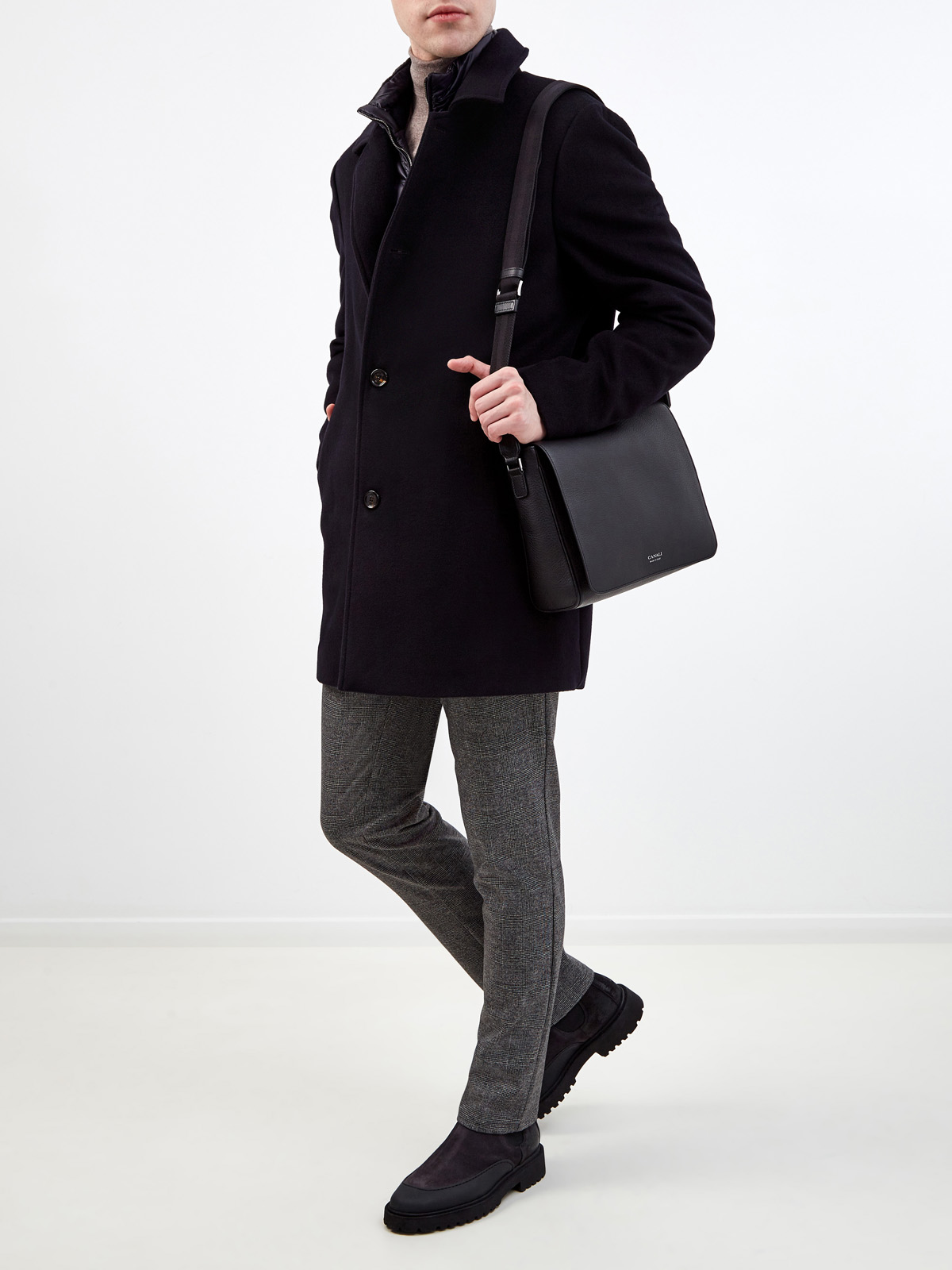 Пальто из шерсти и кашемира с пуховой стеганой вставкой MOORER, цвет черный, размер 56;58;60;64;52 - фото 2