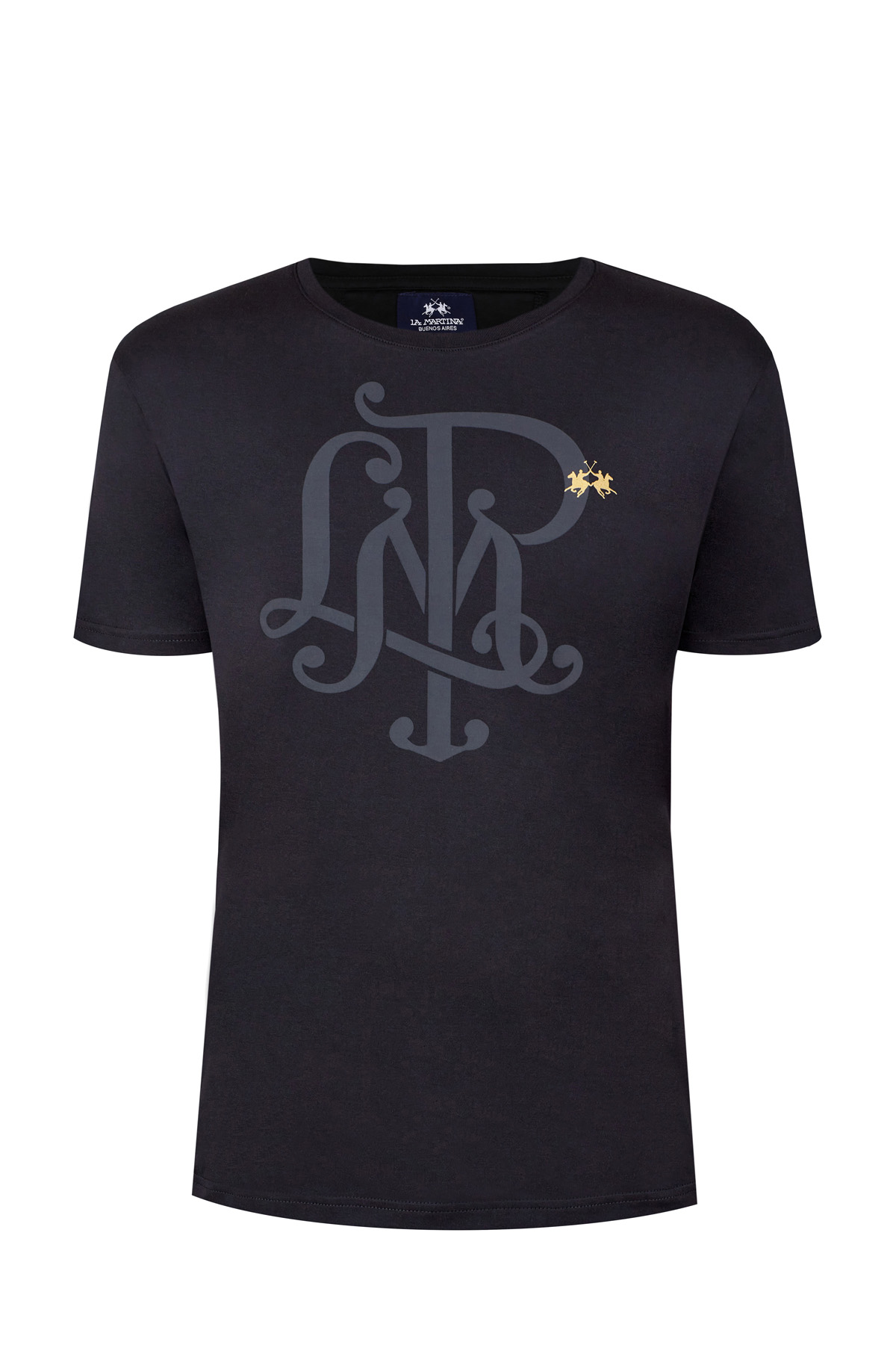 Черная футболка из хлопкового джерси с принтом-монограммой LA MARTINA, цвет черный, размер L - фото 1