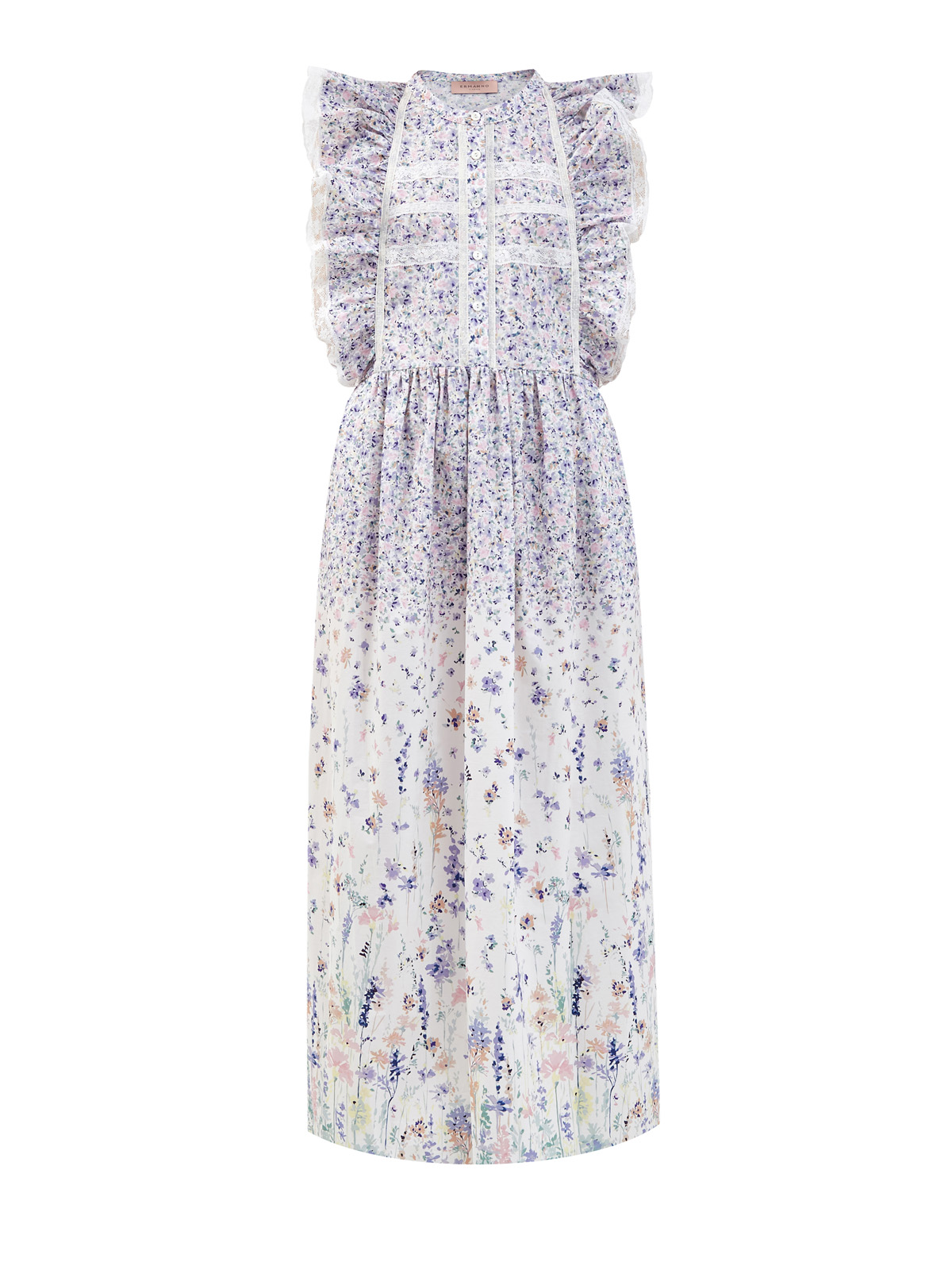 Хлопковое платье с принтом и кружевной отделкой ERMANNO FIRENZE, цвет белый, размер 44 - фото 1
