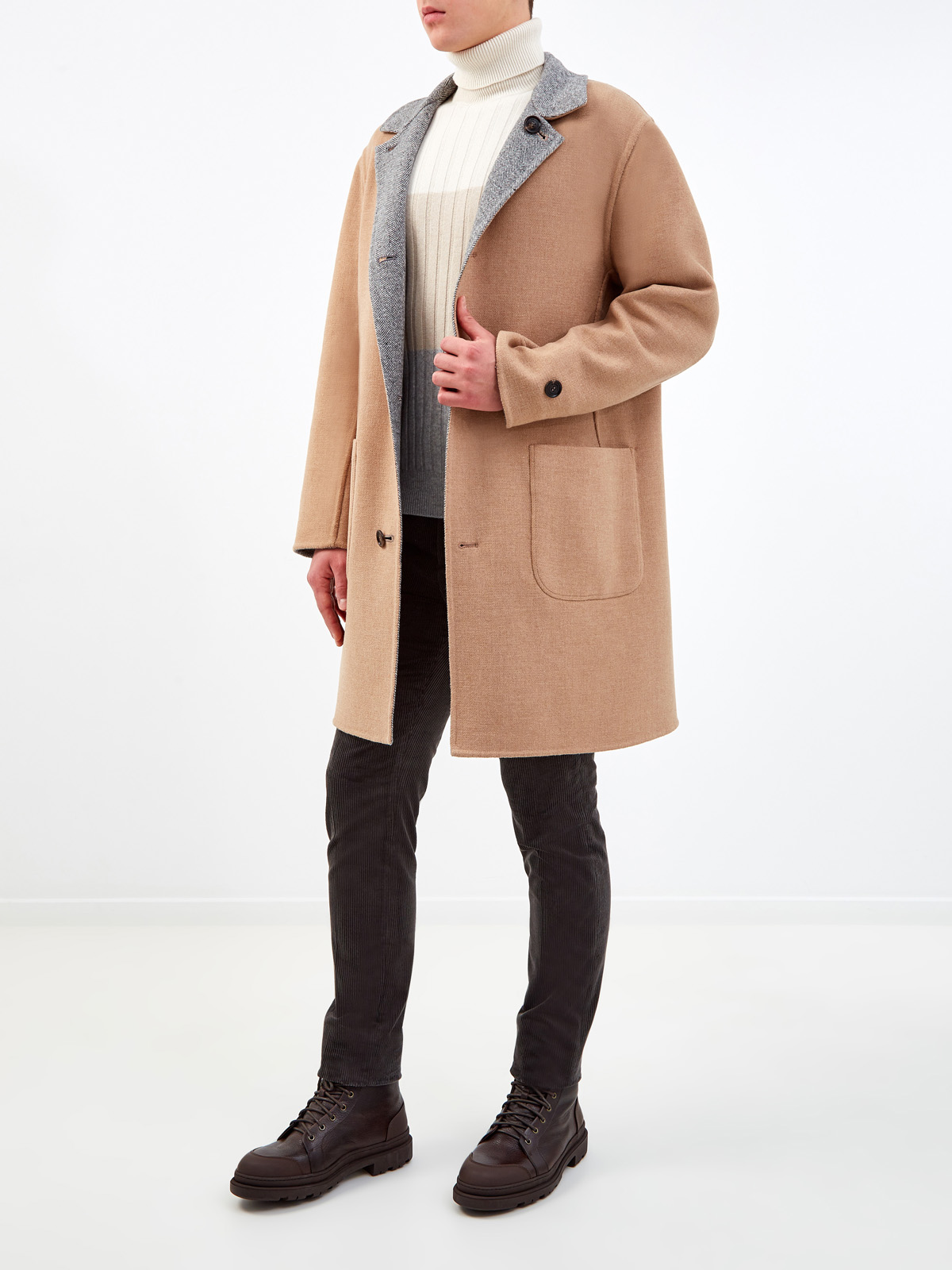 Двустороннее пальто-редингот из шерсти и кашемира BRUNELLO CUCINELLI, цвет мульти, размер 50;54 - фото 3