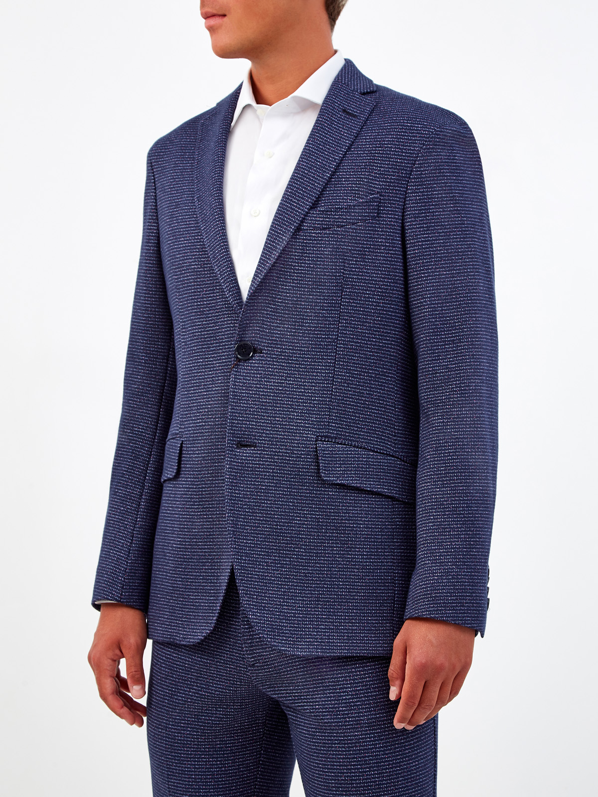Костюмный пиджак ручной работы с микро-узором ETRO, цвет синий, размер 50;52;54 - фото 3