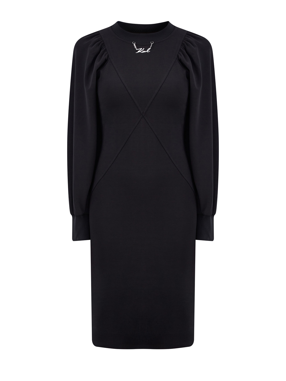 Платье из джерси с объемными рукавами и литой цепочкой KARL KARL LAGERFELD, цвет черный, размер XS;S;M